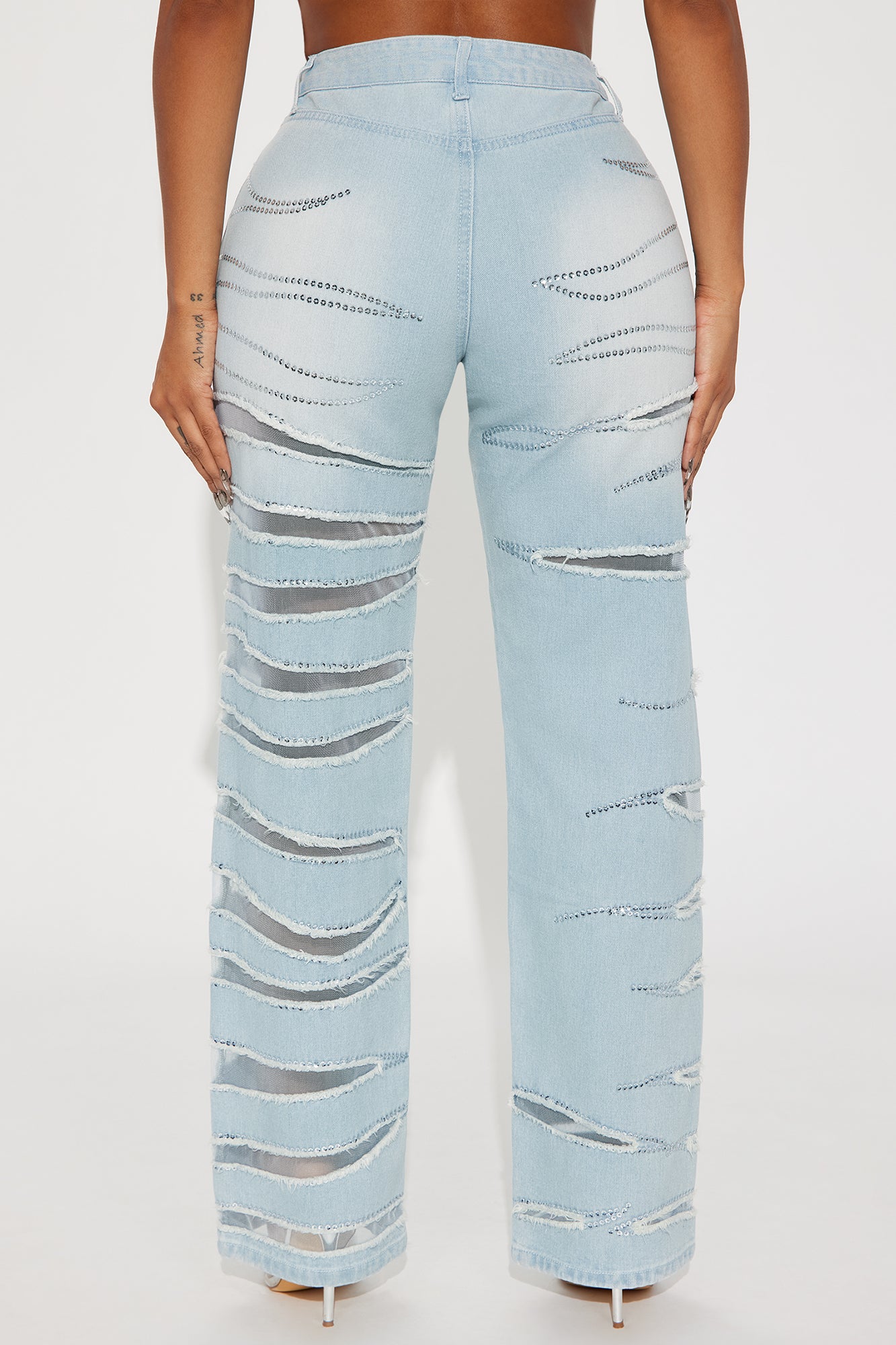 Zaria Embellished Cut Out Straight Leg Jeans - Light Wash - Image 4