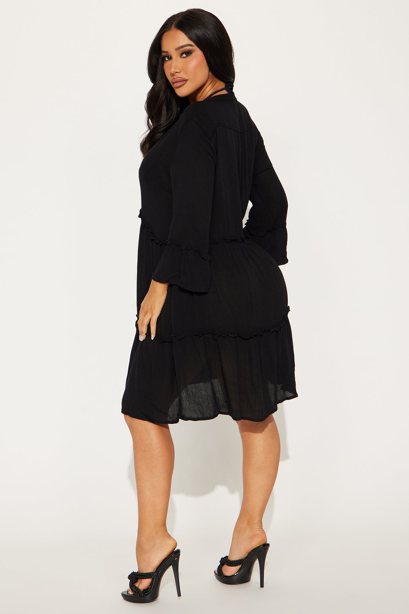 Breezy Nights Linen Cover Up Dress - Black - Image 3