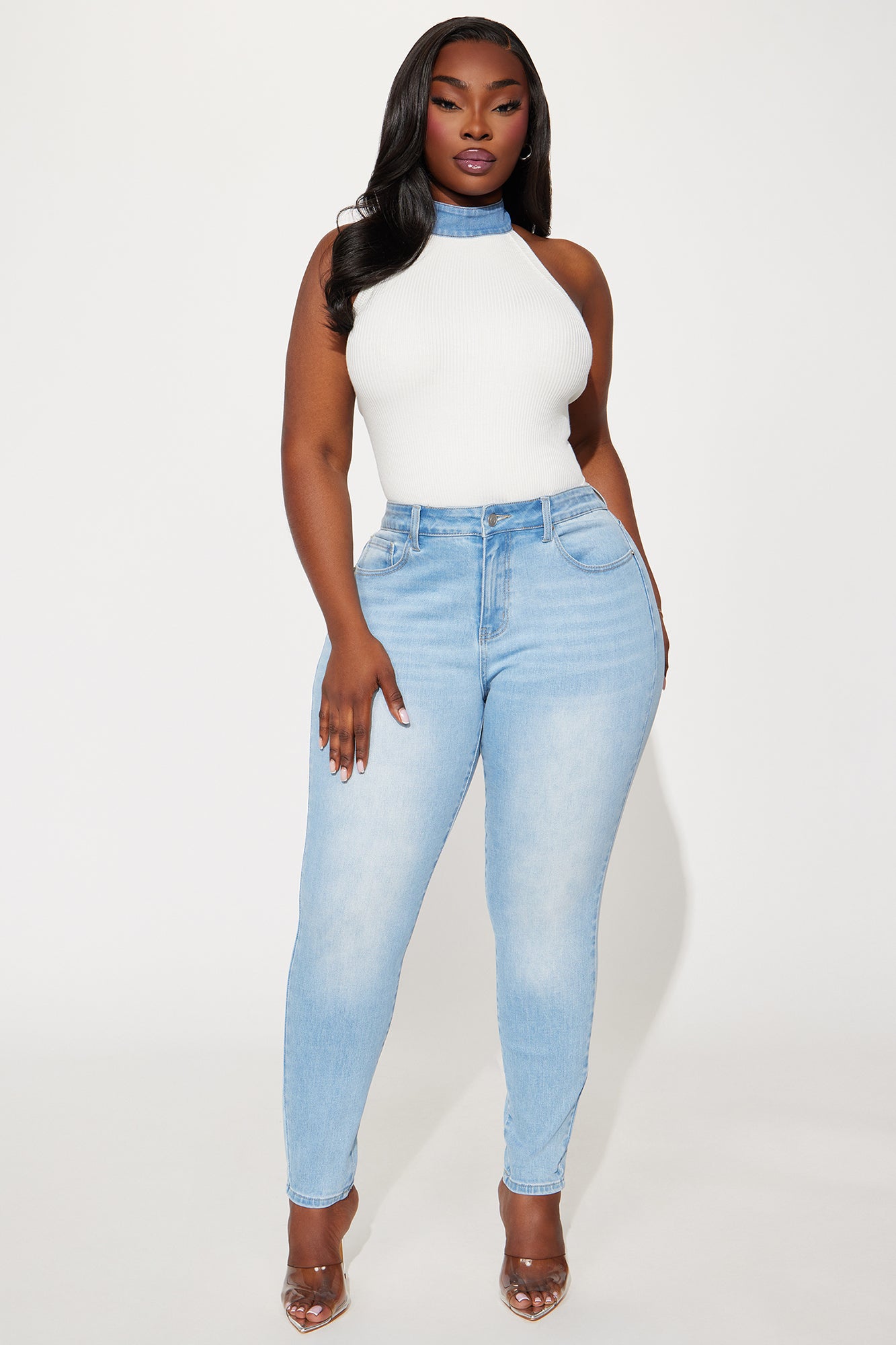 Delaney Denim Halter Sweater Top - Ivory/combo - Image 6