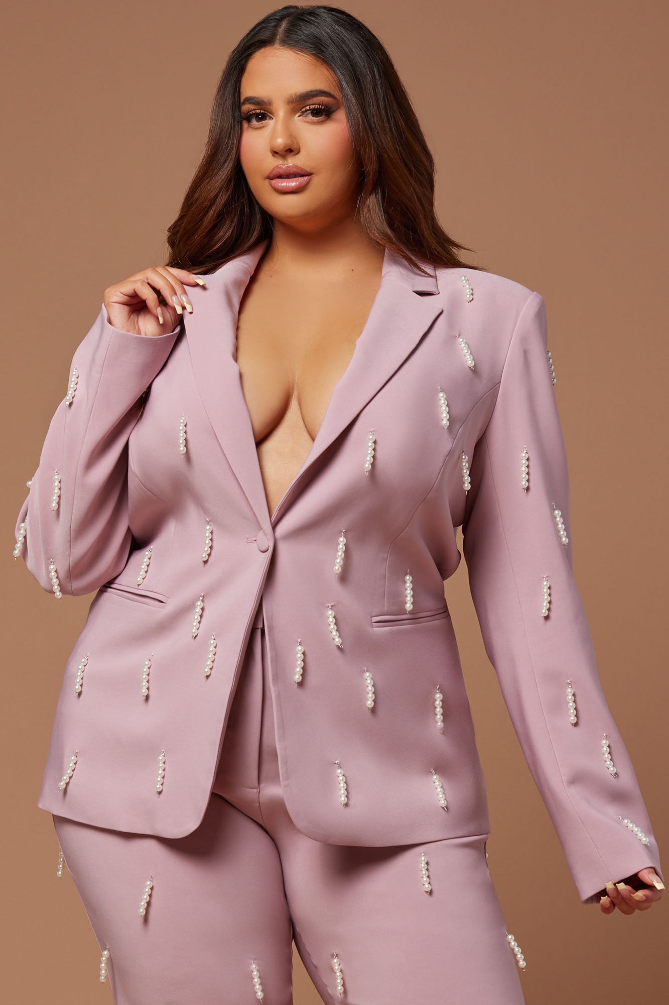 Bella Embellished Blazer - Mauve - Image 5
