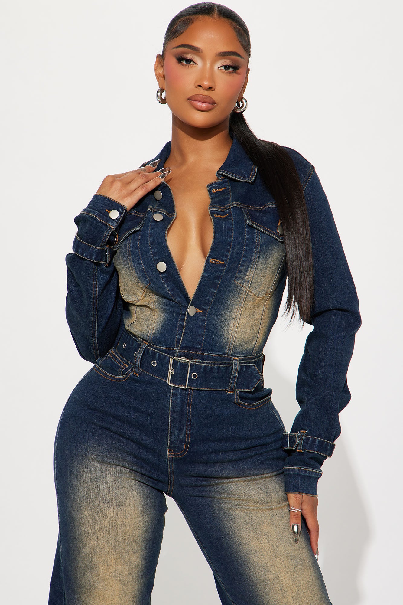 Buckle Up Buttercup Denim Jumpsuit - Dark Wash - Image 4