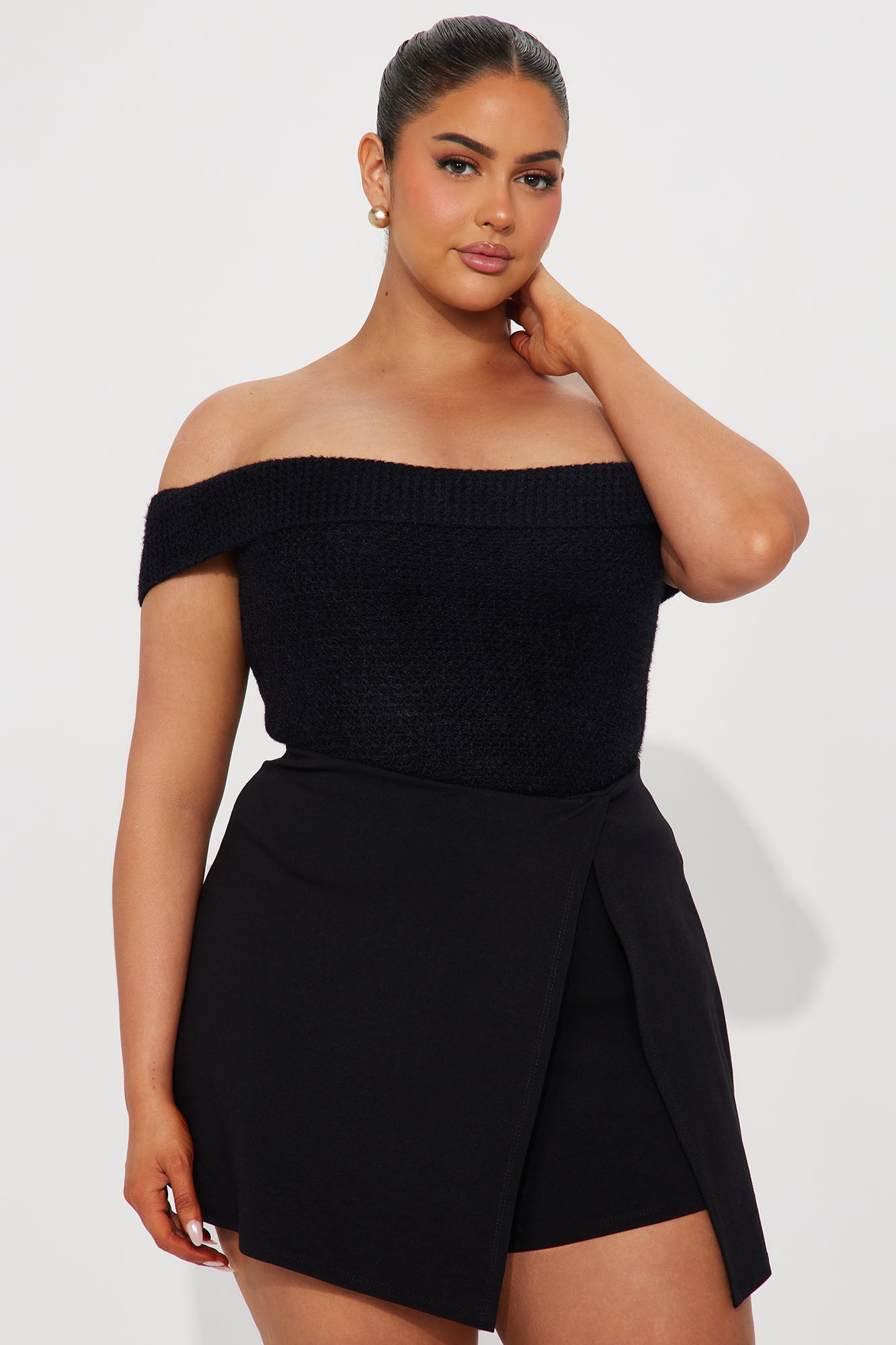 In Too Deep Off Shoulder Sweater Top - Black - Image 4