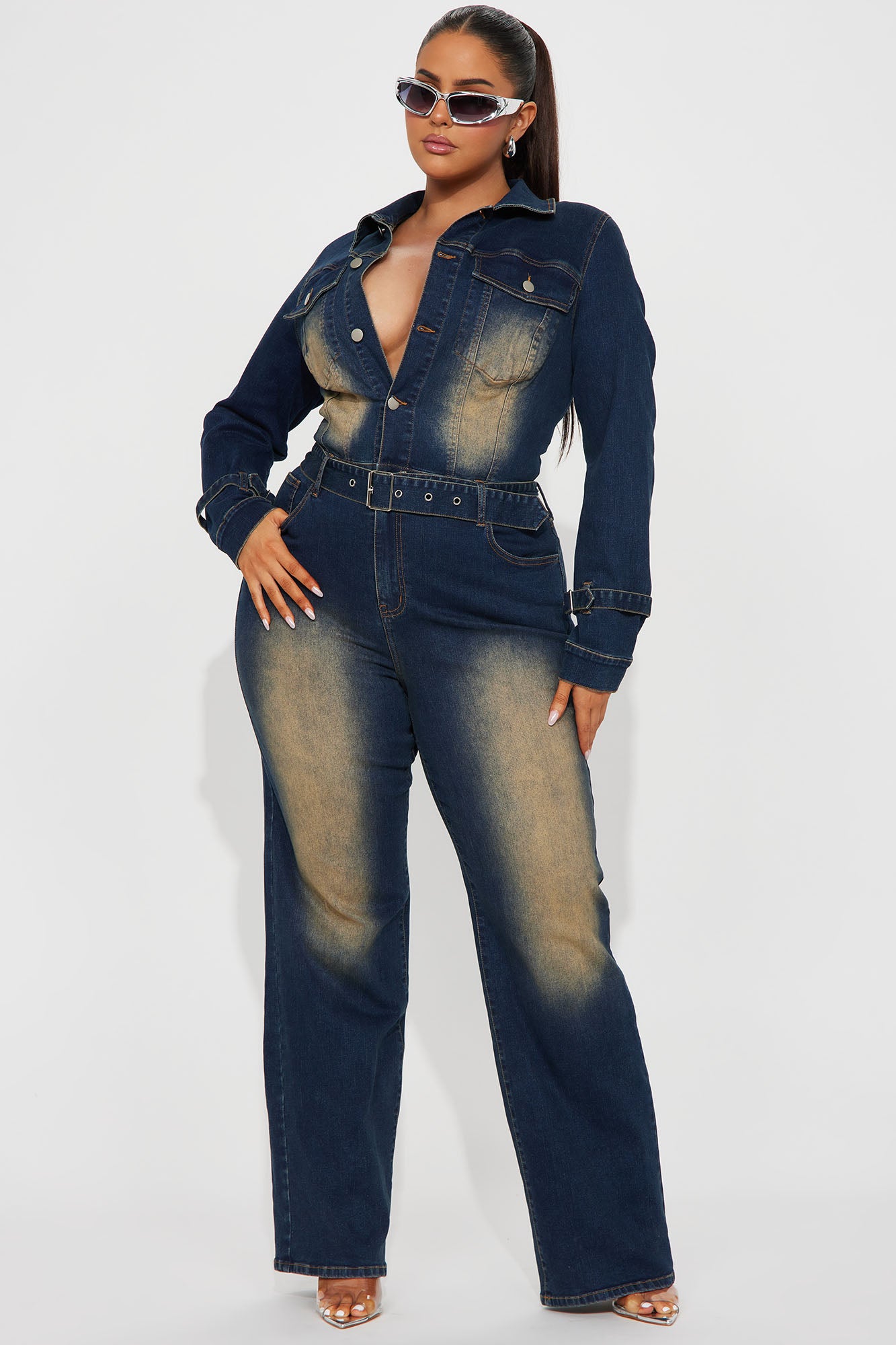Buckle Up Buttercup Denim Jumpsuit - Dark Wash - Image 6