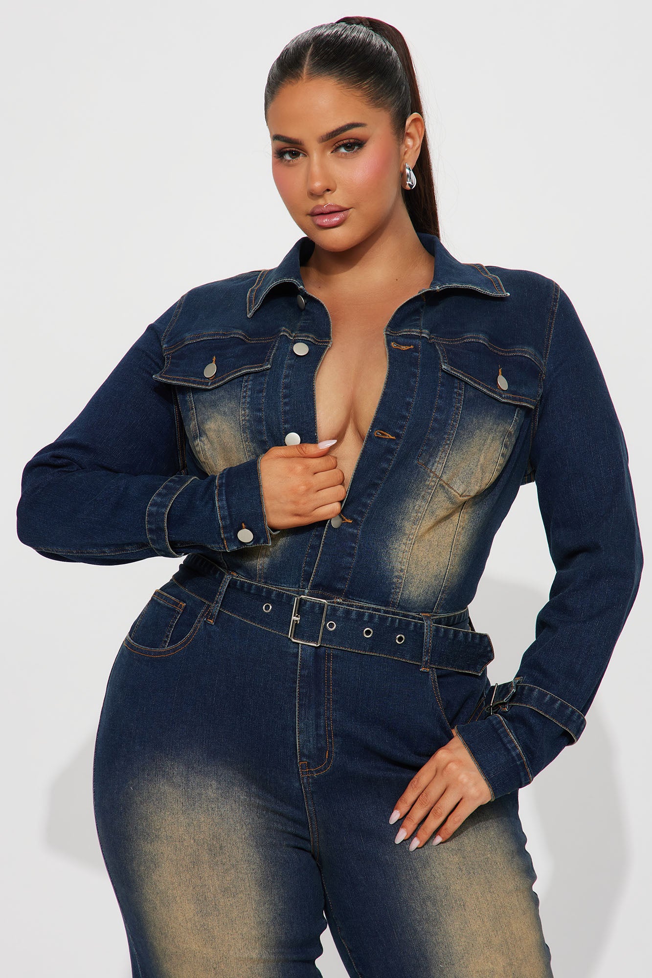 Buckle Up Buttercup Denim Jumpsuit - Dark Wash - Image 7