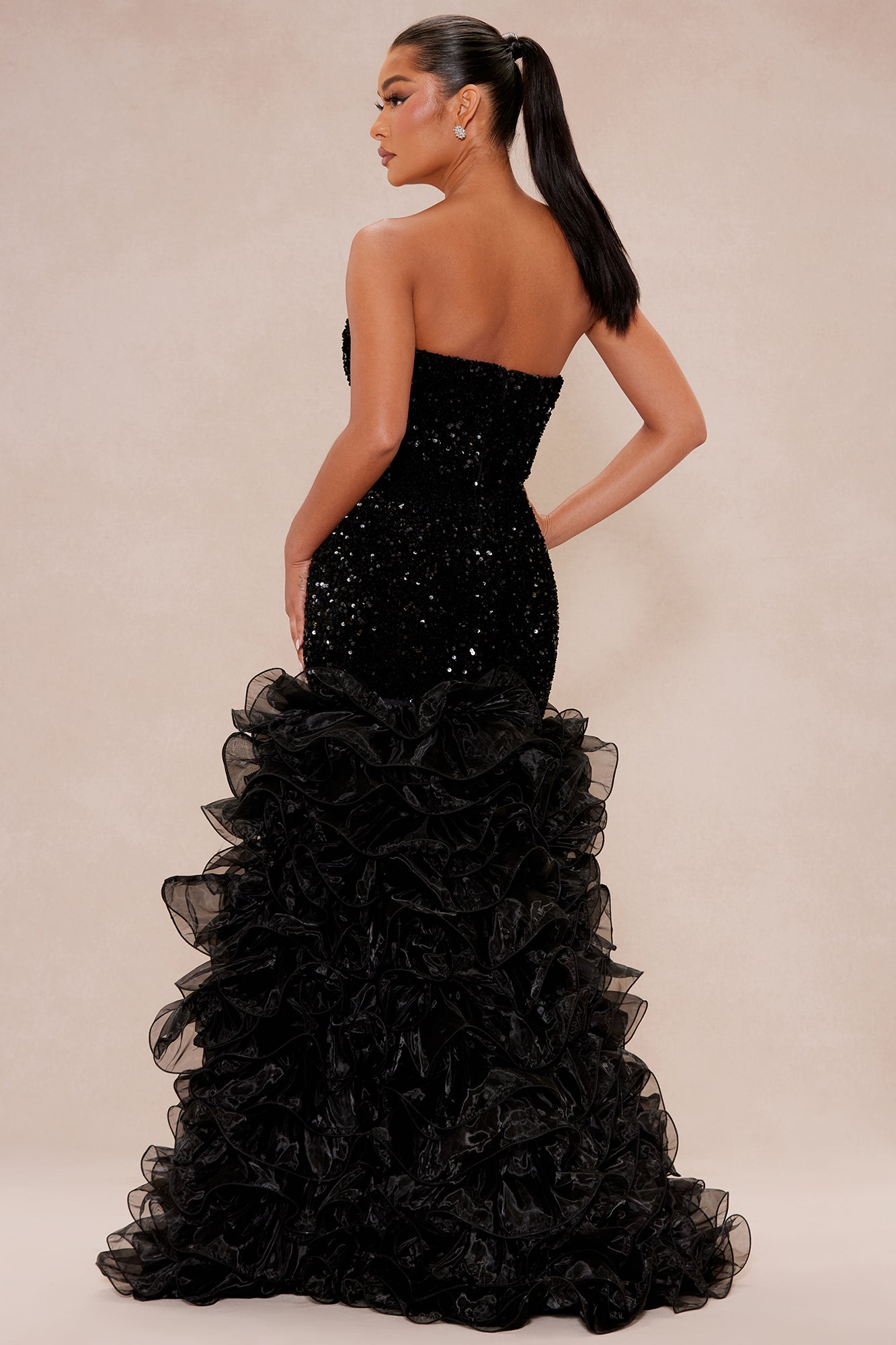 Cassandra Sequin Tiered Gown - Black - Image 4