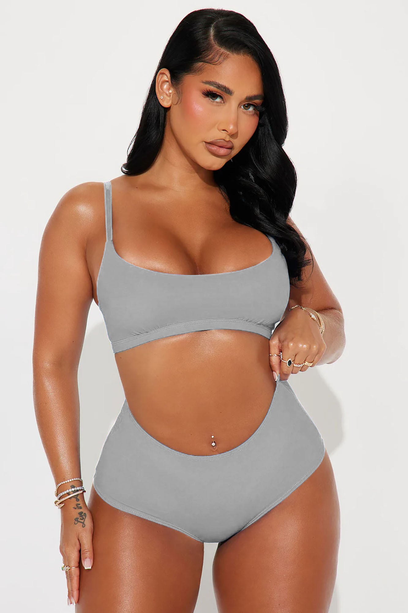 Nova Cotton Scoop Neck Bralette - Heather Grey - Image 3