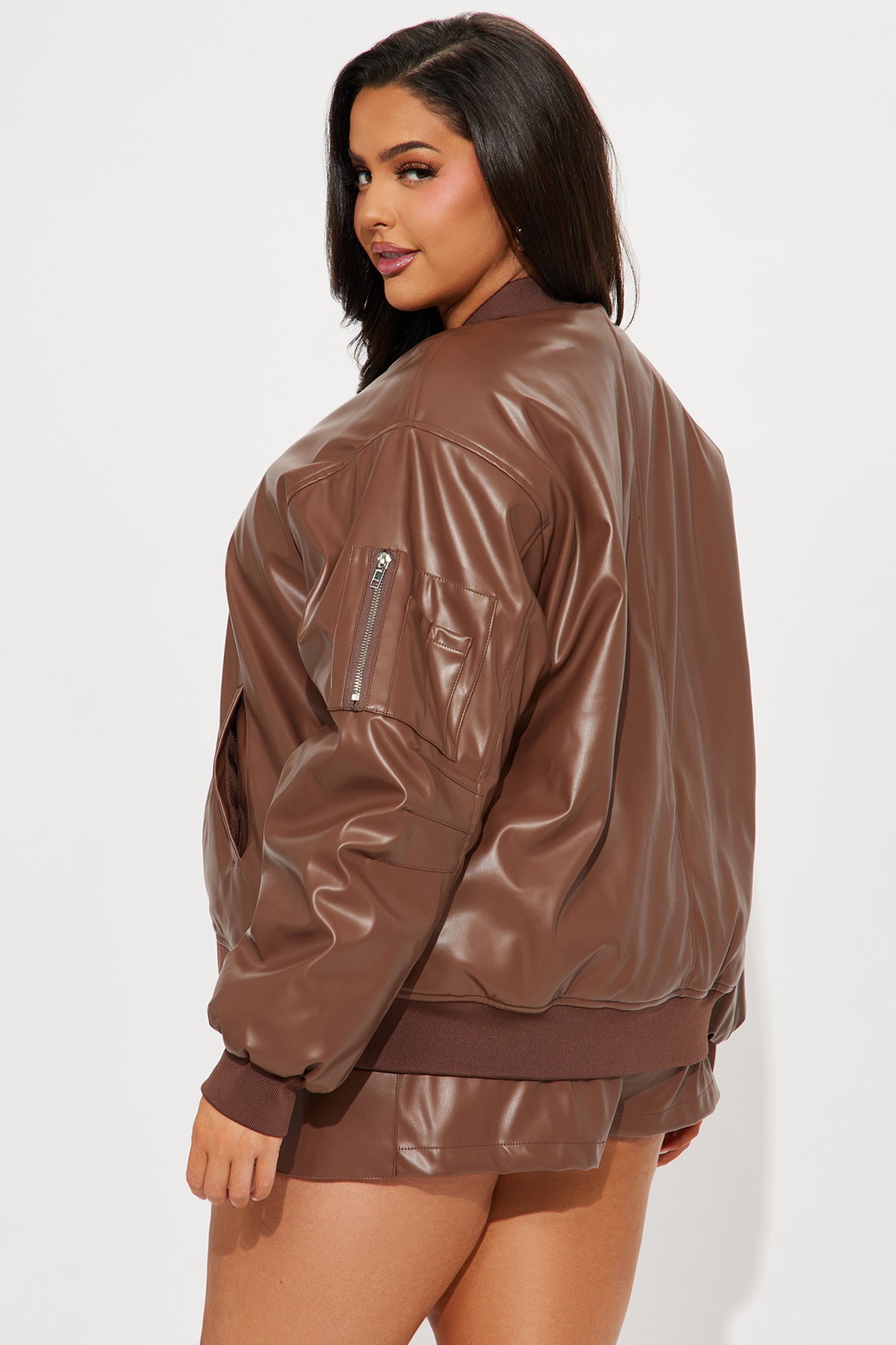 Onyx Faux Leather Skort Set - Brown - Image 10