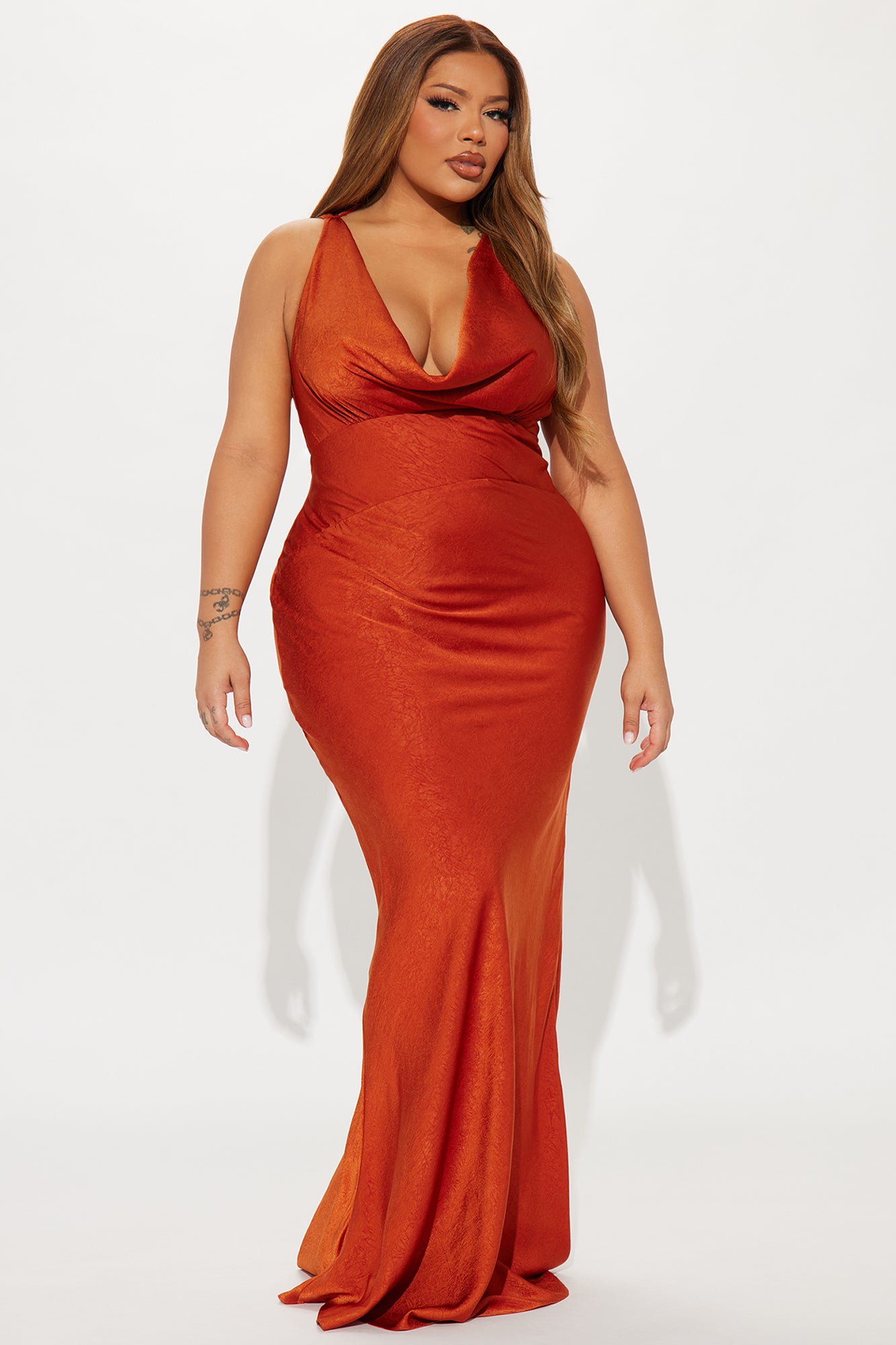 Adele Cowl Back Satin Gown - Rust - Image 4