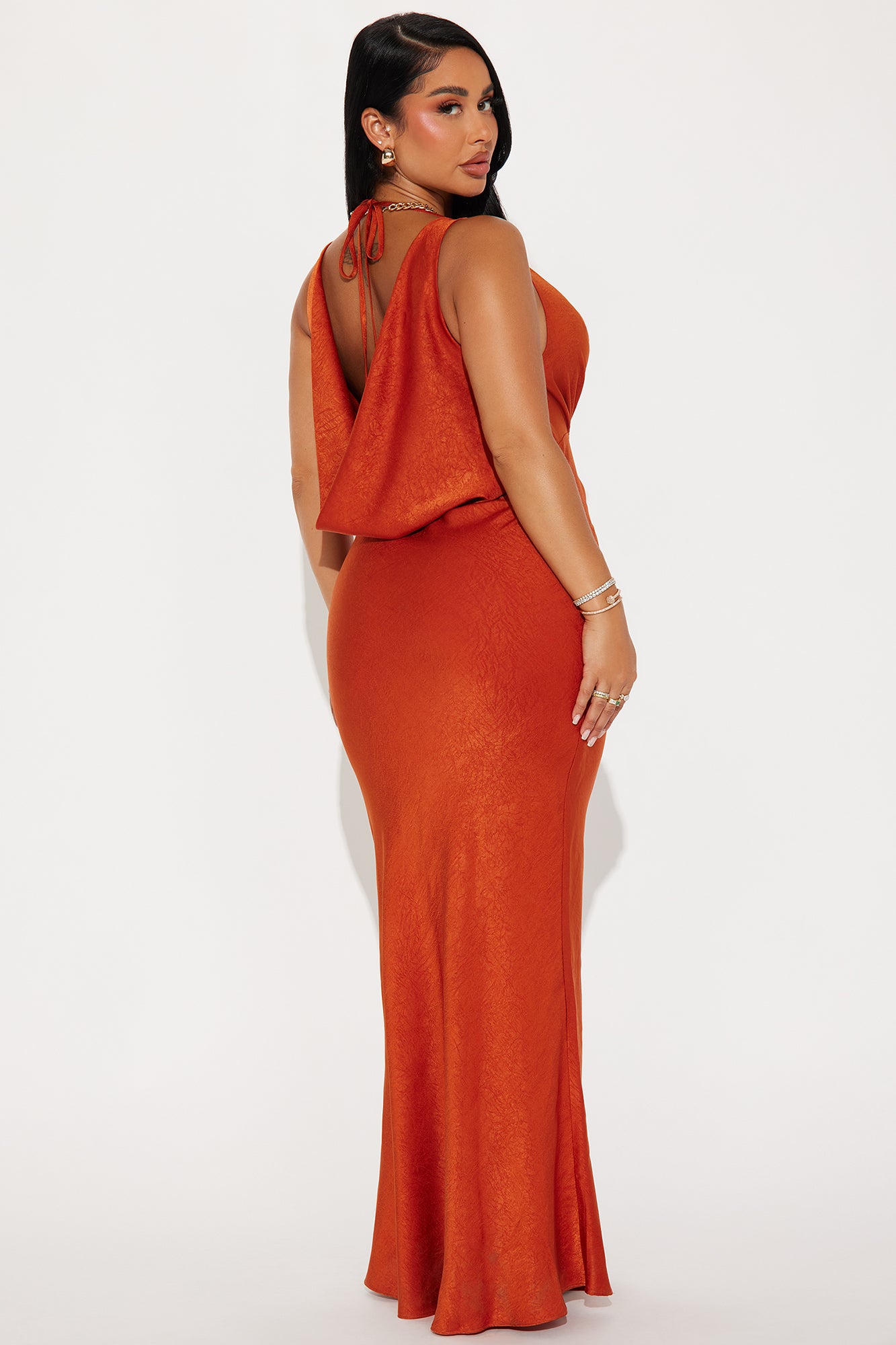 Adele Cowl Back Satin Gown - Rust - Image 3