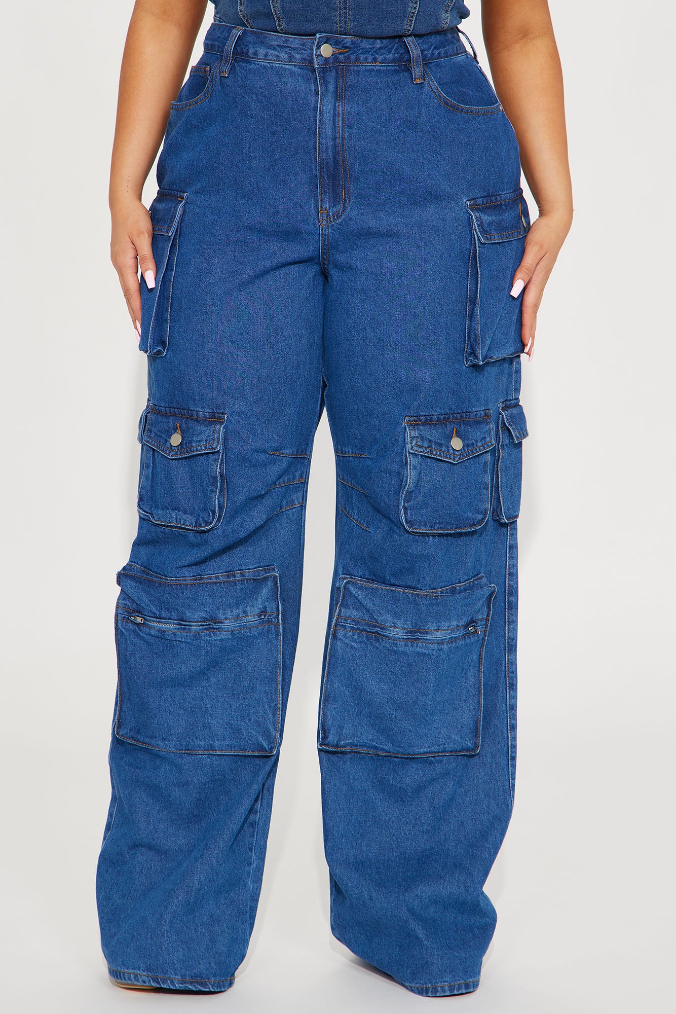Tall Lily High Rise Cargo Jeans - Medium Blue Wash - Image 6