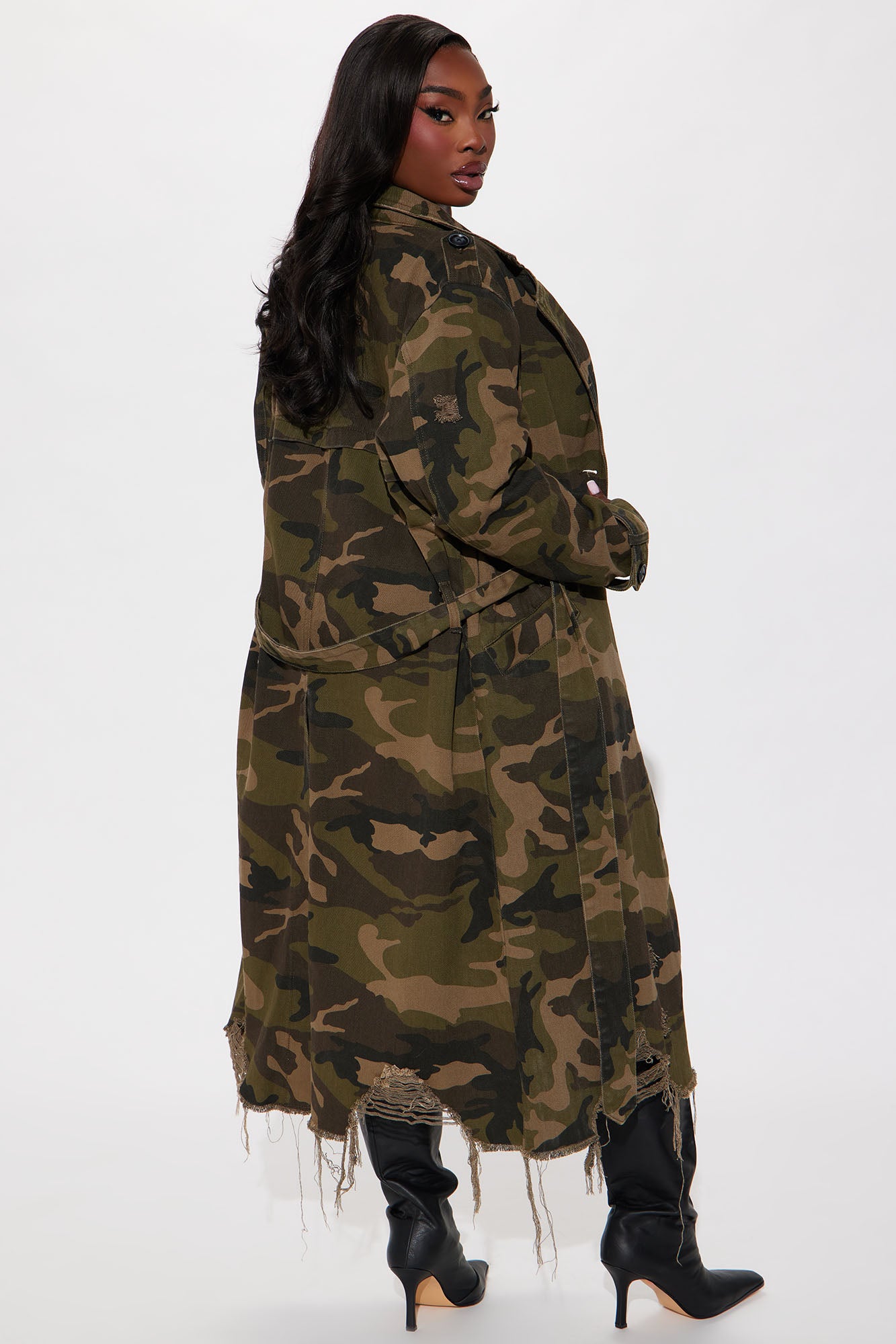Camo Girl Trench Coat - Olive/combo - Image 7