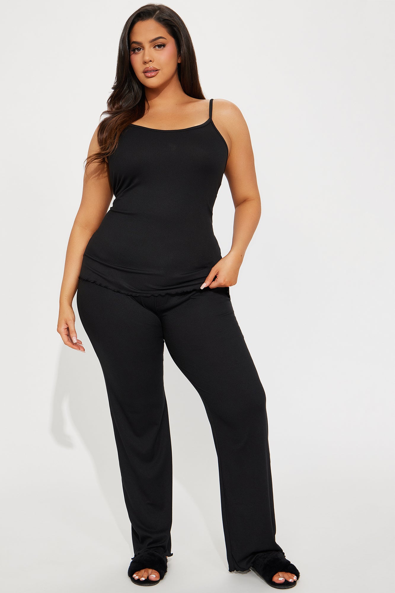 Sundays Are For Snuggling Ribbed PJ Pant Set - Black - Image 4