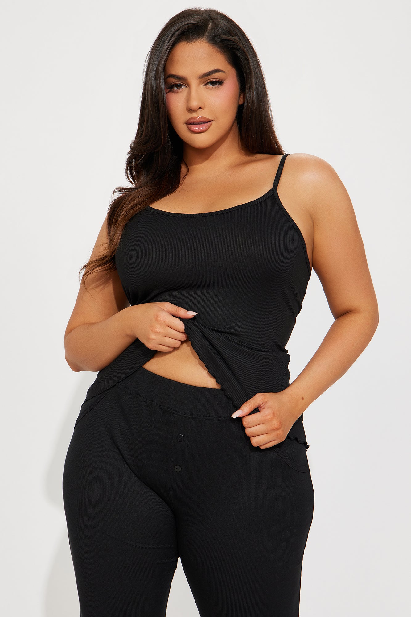 Sundays Are For Snuggling Ribbed PJ Pant Set - Black - Image 5