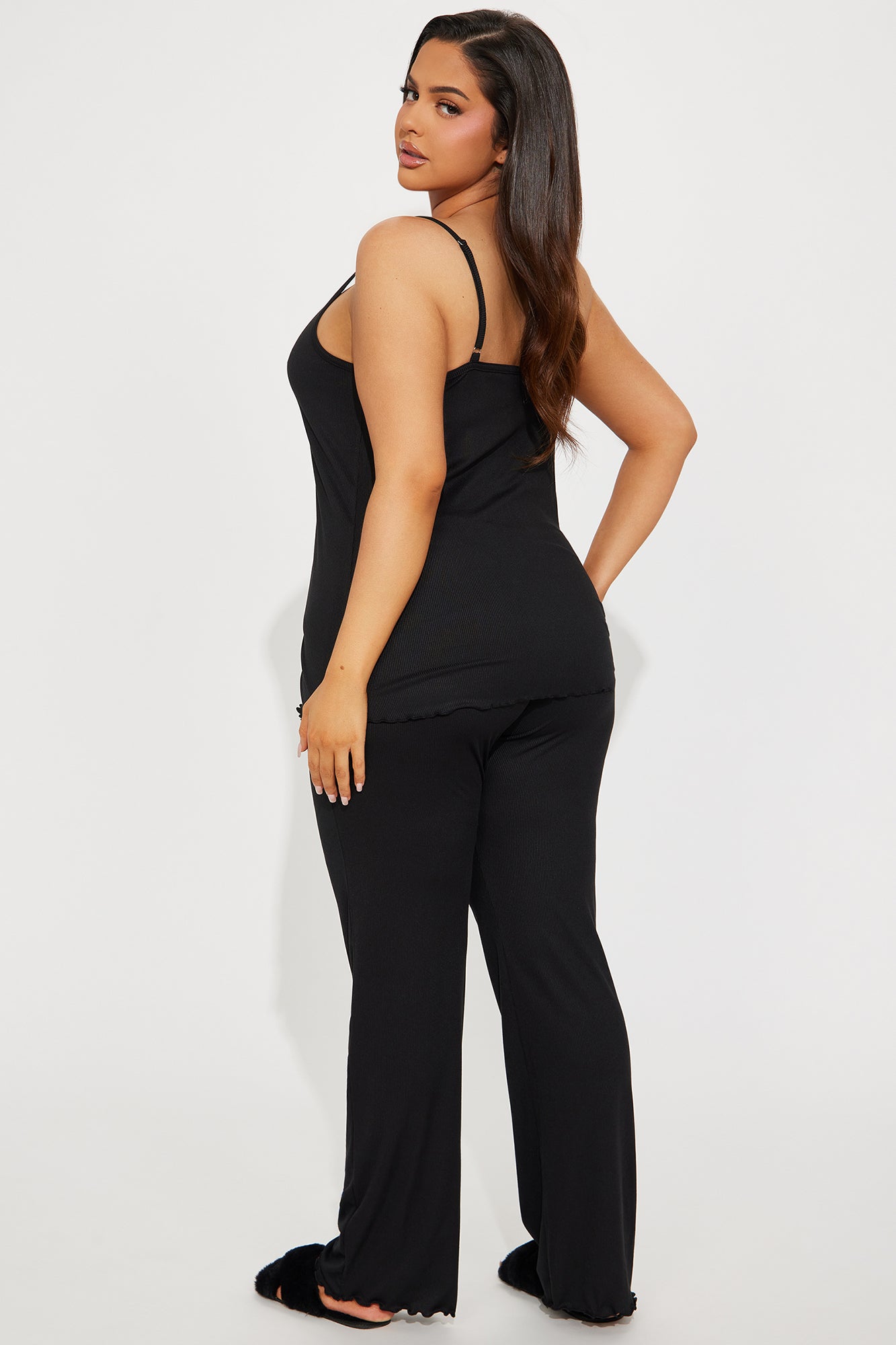 Sundays Are For Snuggling Ribbed PJ Pant Set - Black - Image 6