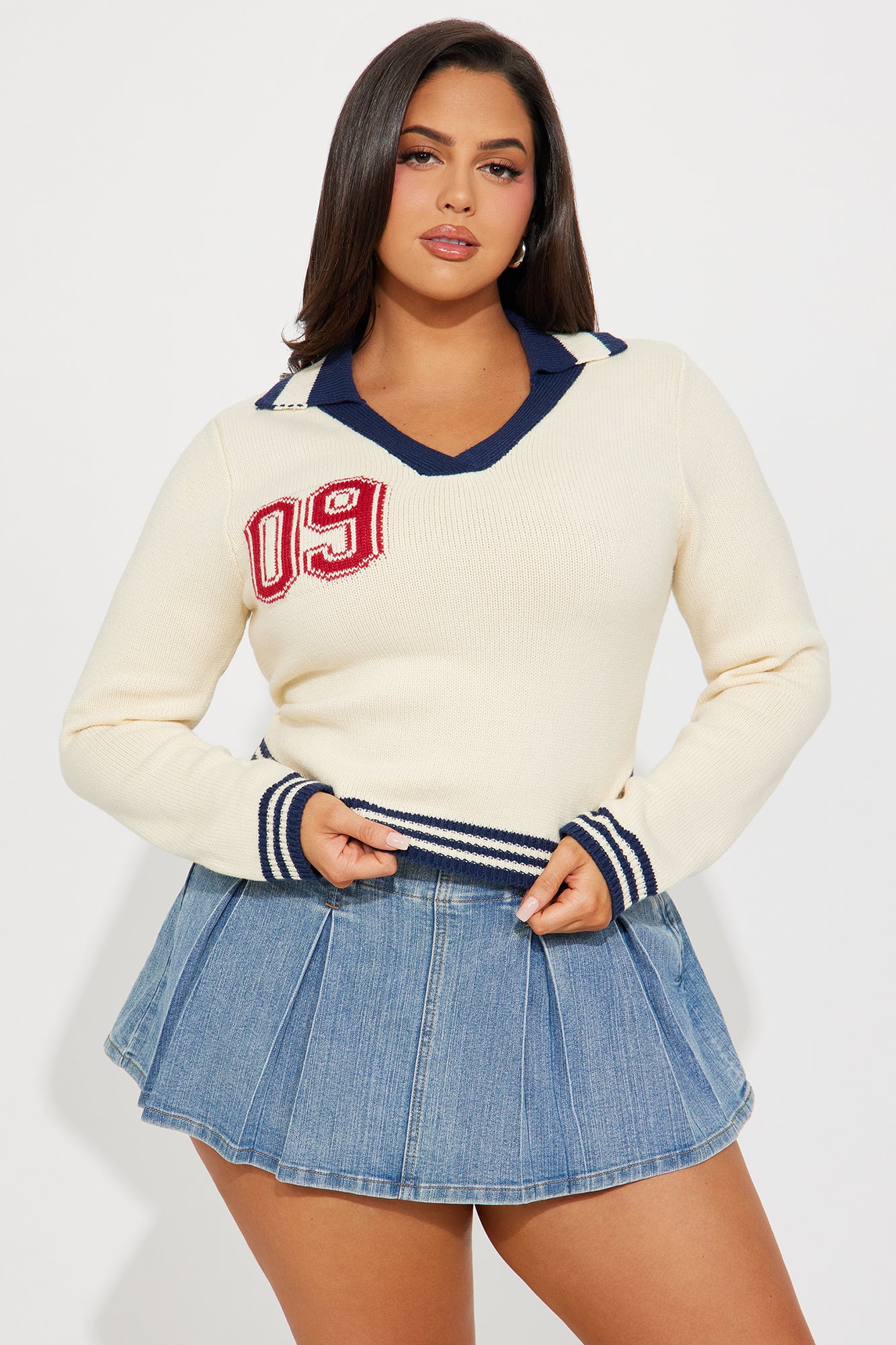 09 Varsity Polo Sweater - Ivory/combo - Image 4