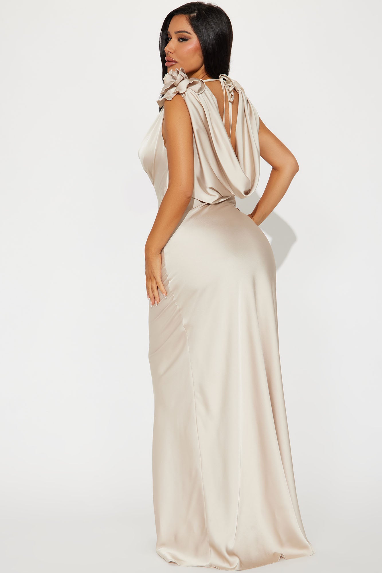 Positano Cowl Neck Satin Maxi Dress - Taupe - Image 4