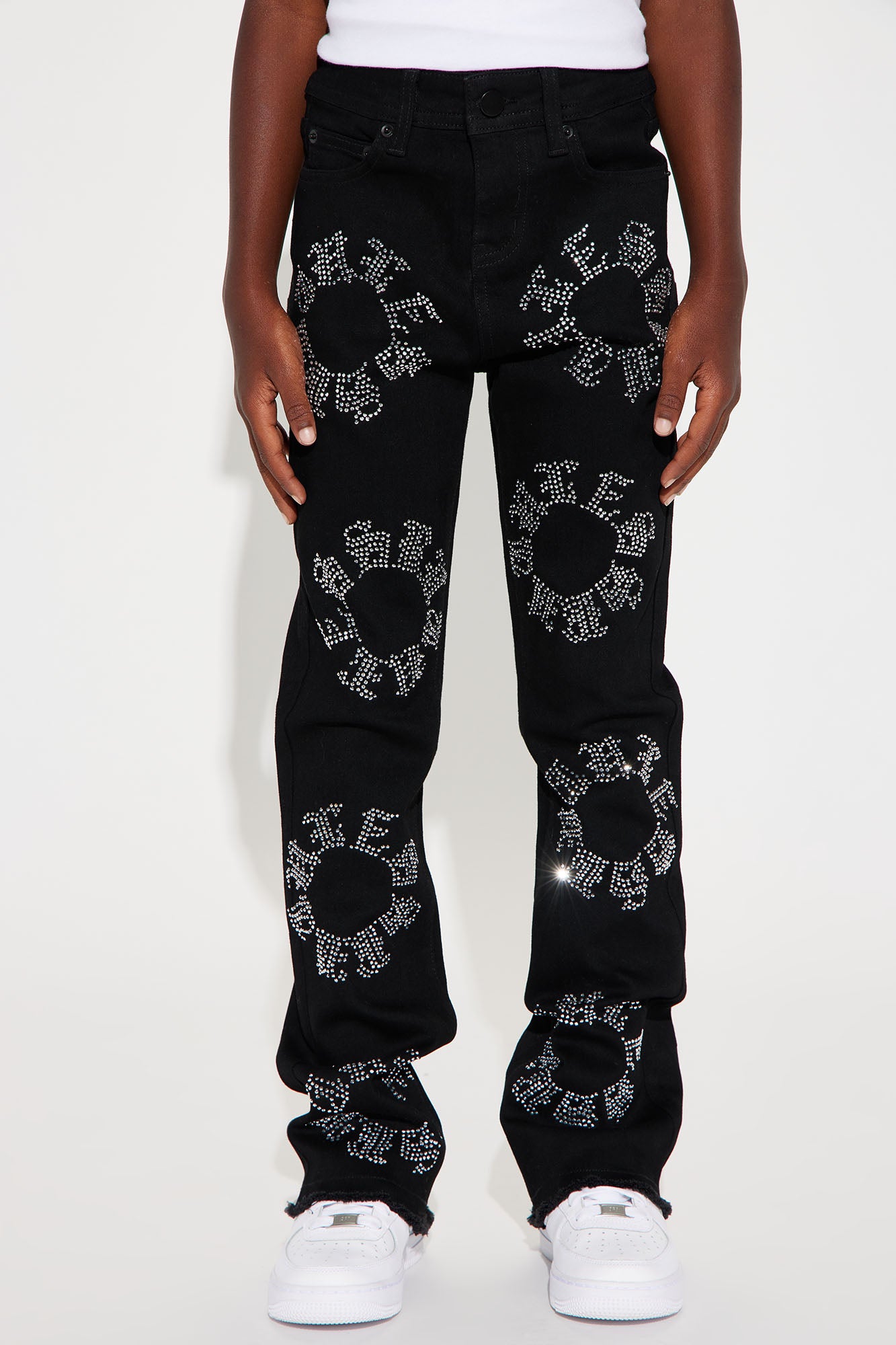 Mini Bling My Line Stacked Skinny Flare Pants - Black/Silver - Image 4