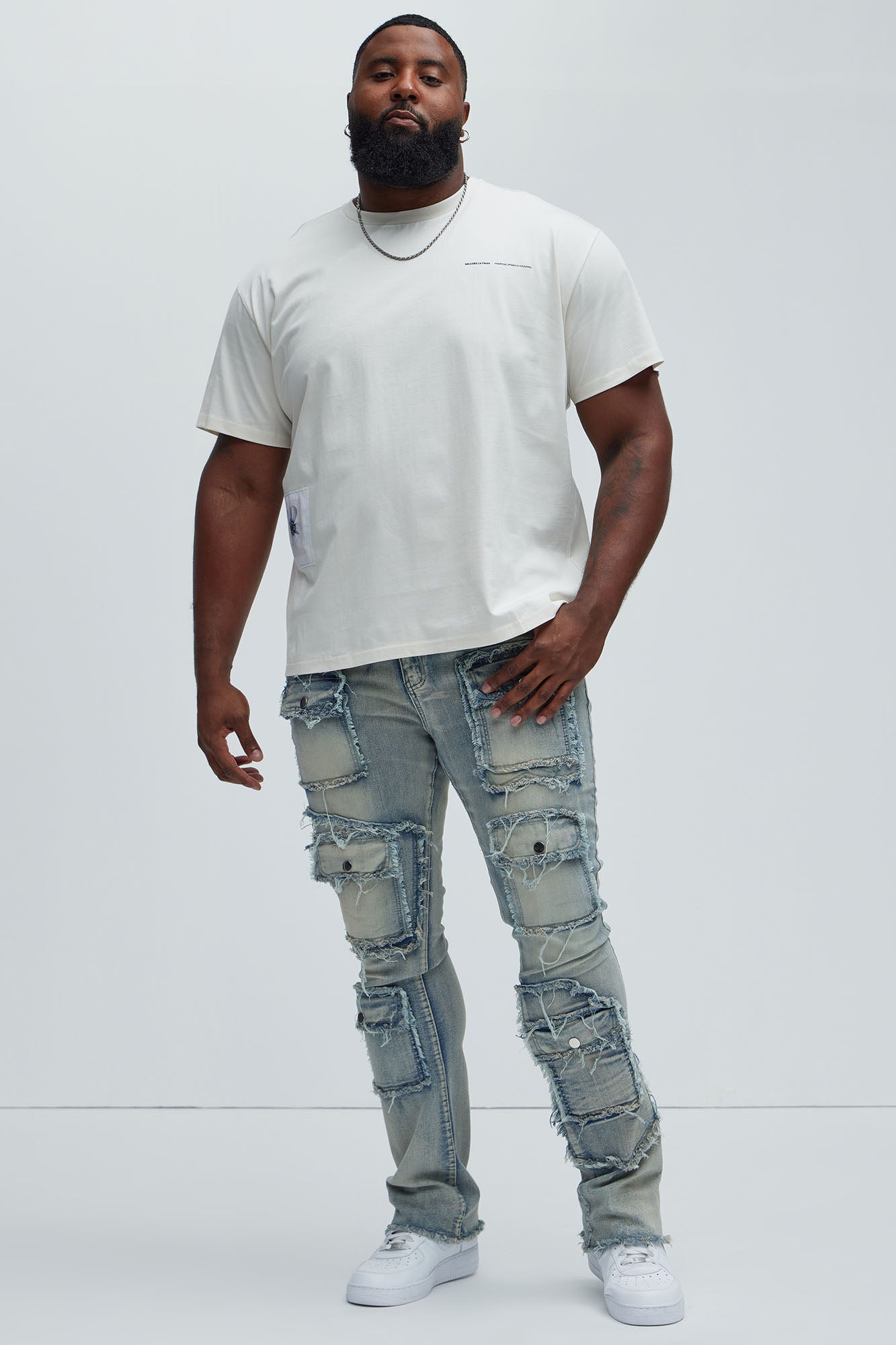 Let's Go Fray Cargo Skinny Flare Jeans - Light Wash - Image 7