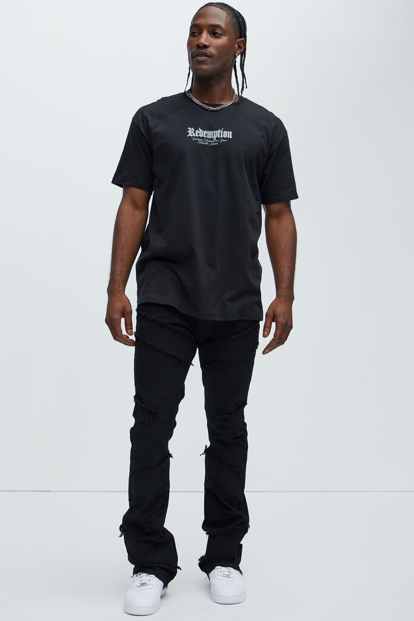 All Over Fray Stacked Skinny Flare Jeans - Black - Image 4