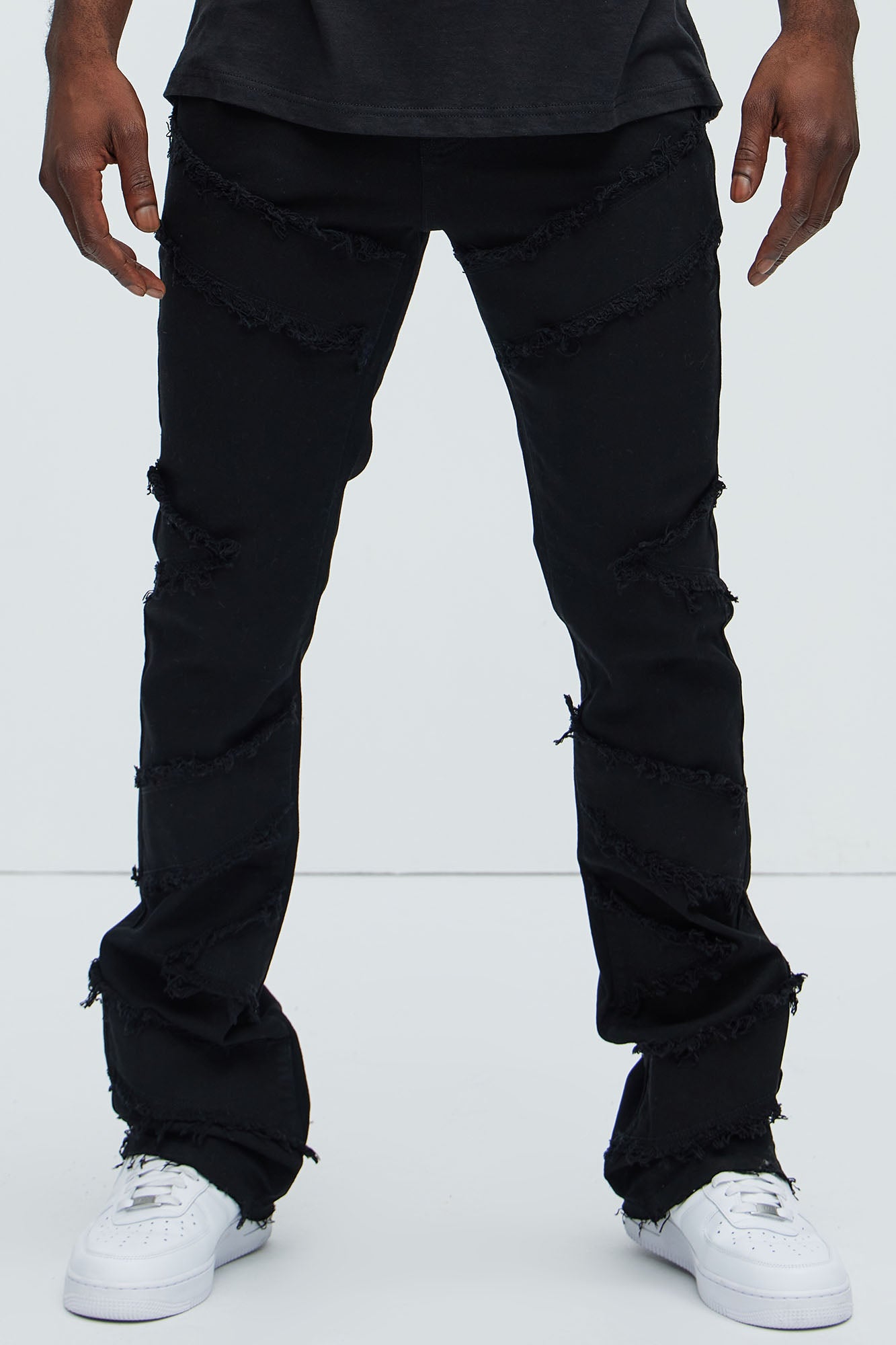 All Over Fray Stacked Skinny Flare Jeans - Black - Image 3