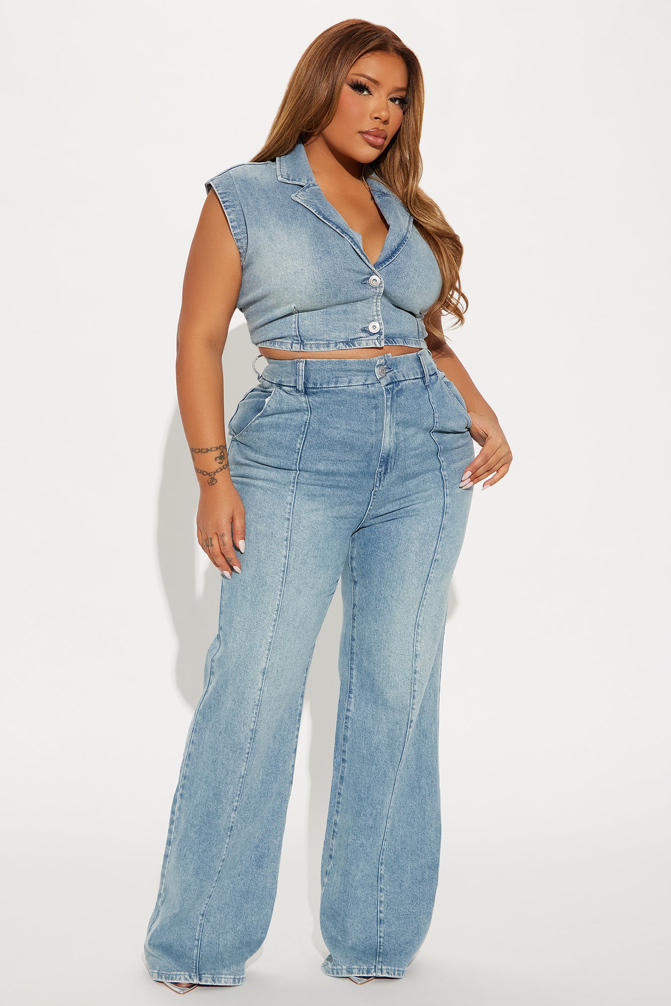 High Value Wide Leg Trouser Jeans - Light Wash - Image 5