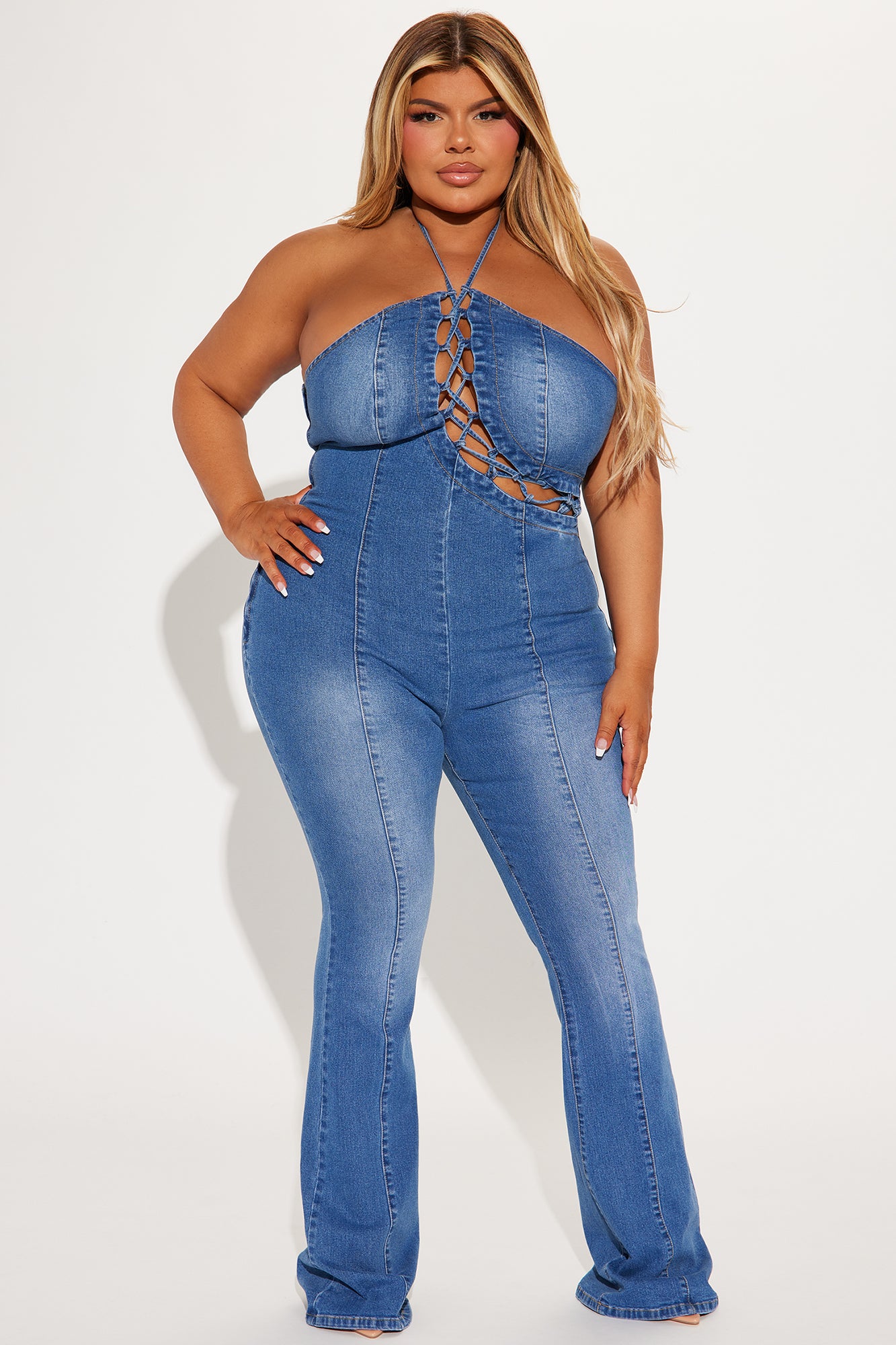 Bad Gal Denim Jumpsuit - Medium Wash - Image 4