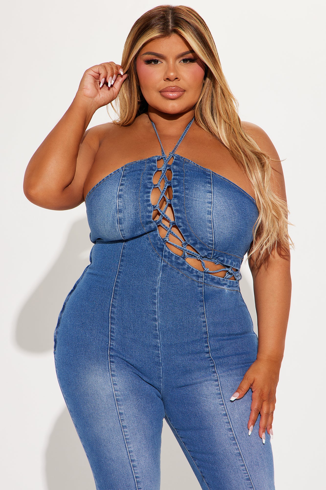 Bad Gal Denim Jumpsuit - Medium Wash - Image 5