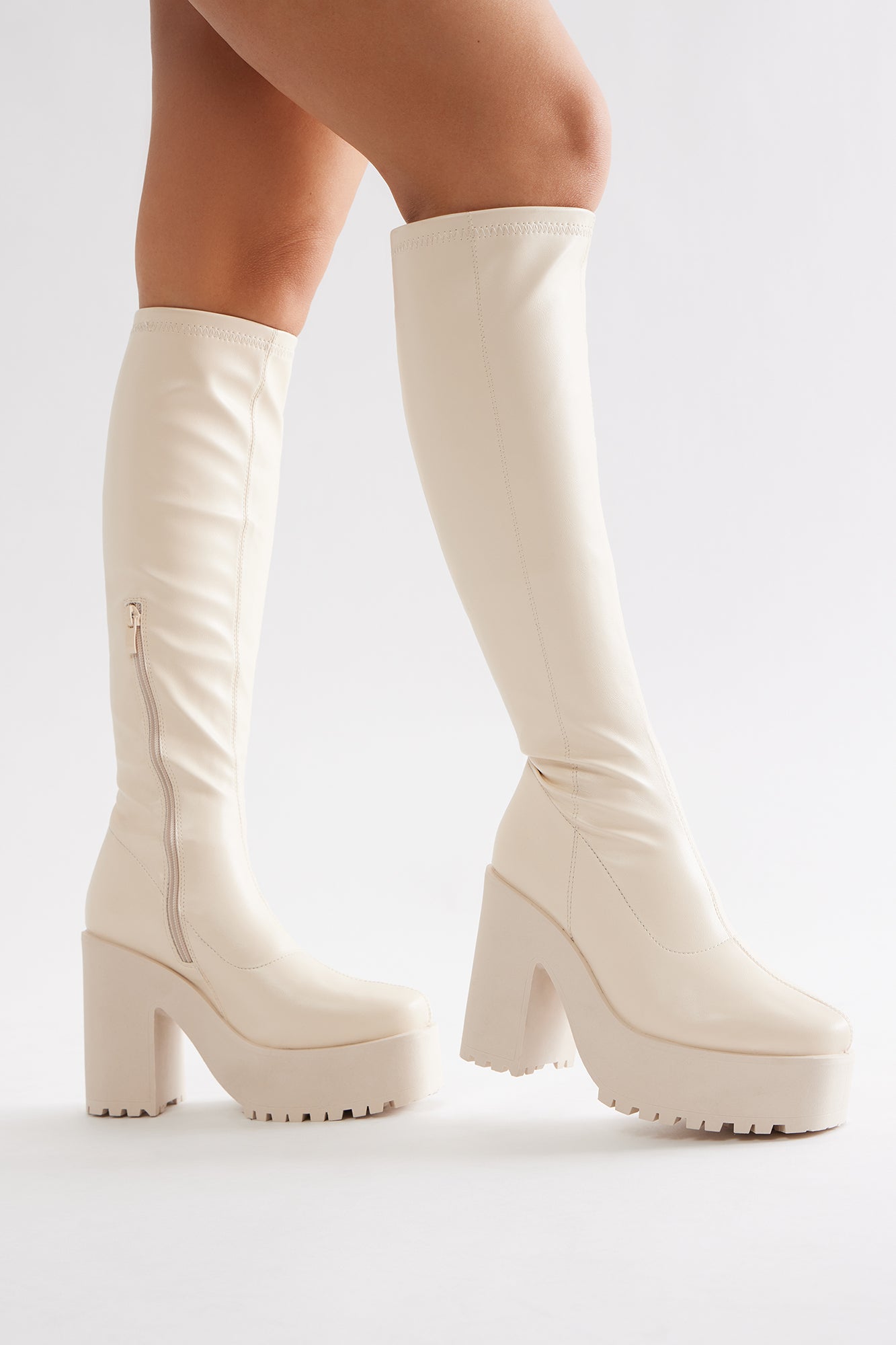 When I'm With You Knee High Heeled Boots - Ivory - Image 4