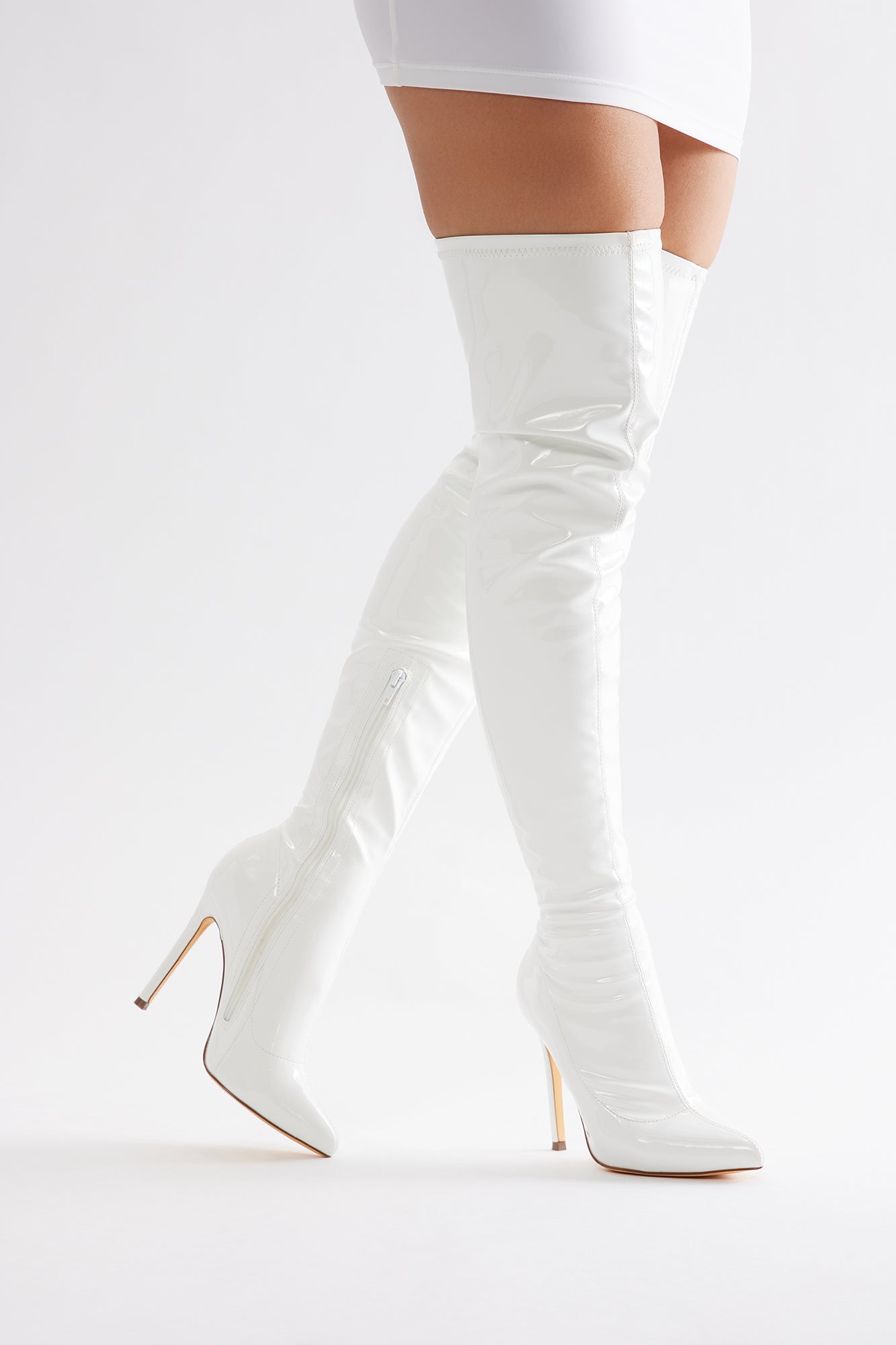 After Dark Over The Knee Boots - White - Image 4
