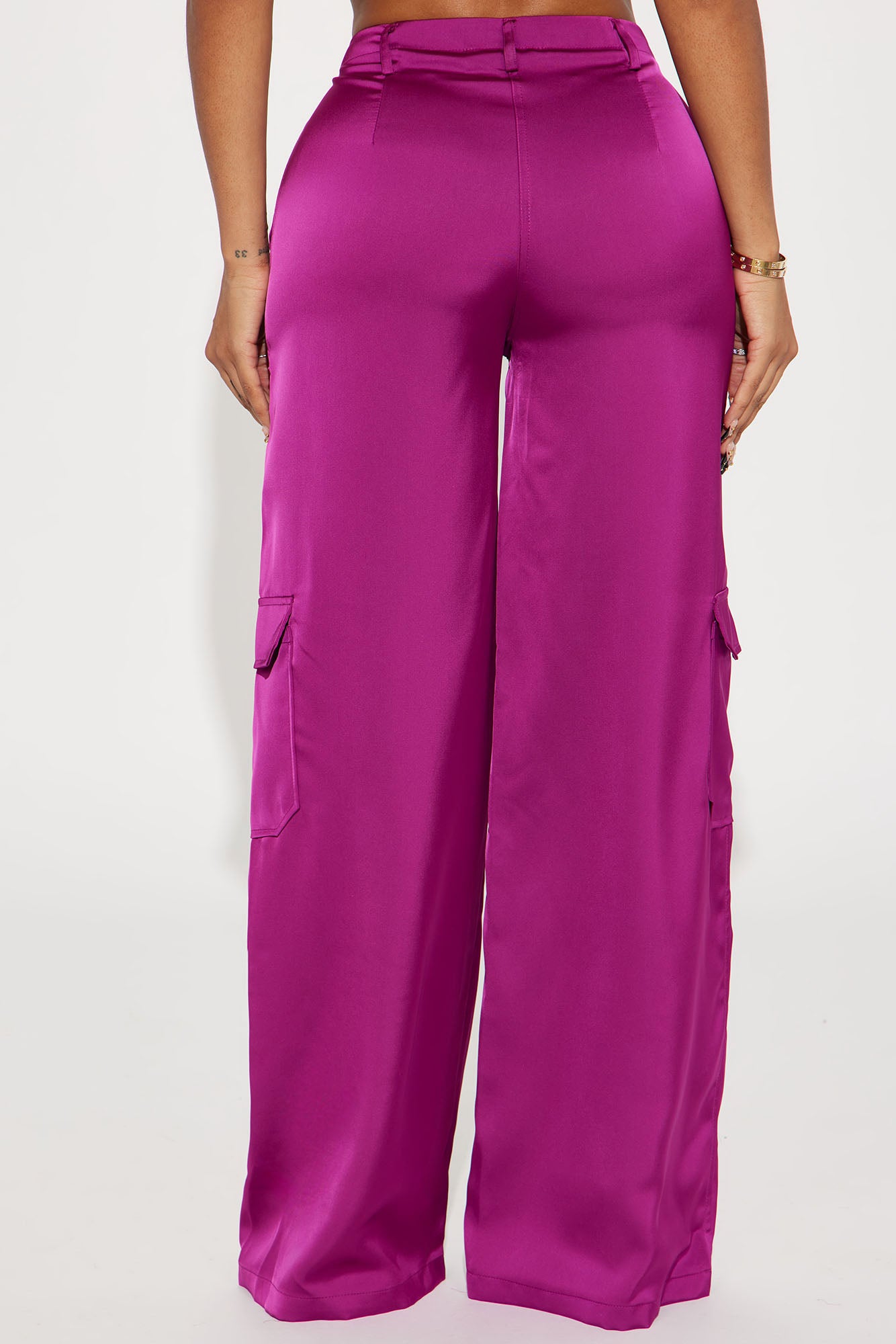 Pretty Girl Walk Satin Cargo Pant - Magenta - Image 3