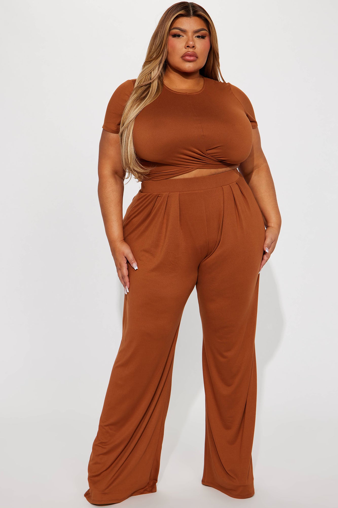 Casually Chic Wide Leg Pant Set - Mocha - Image 4