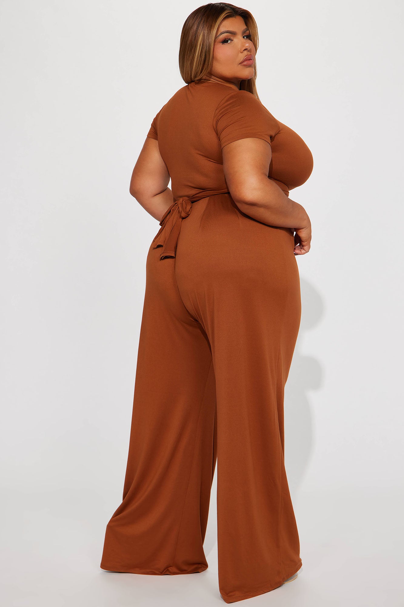 Casually Chic Wide Leg Pant Set - Mocha - Image 6