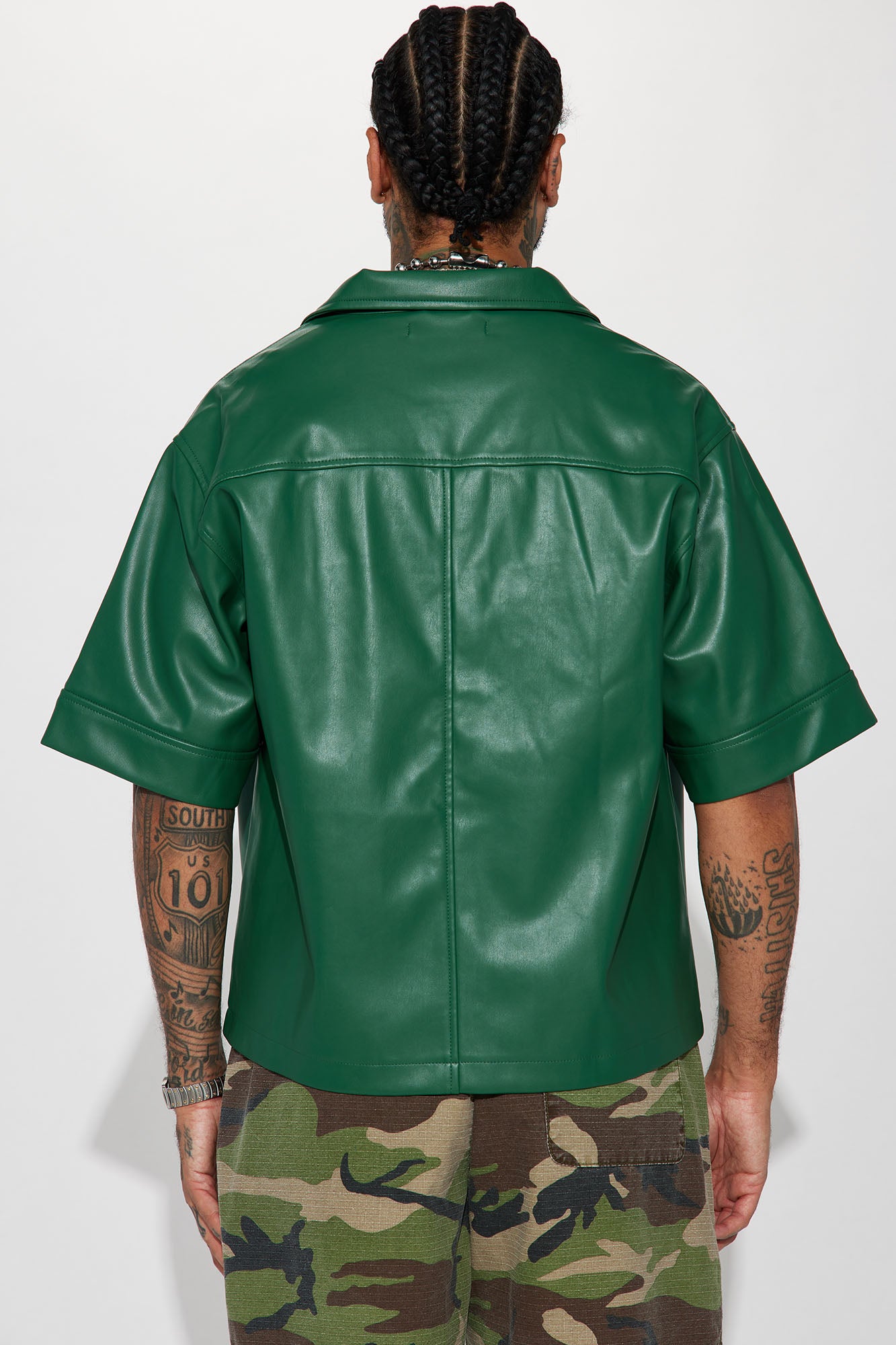 Cropped High Stepper Faux Leather Button Up Shirt - Hunter - Image 5