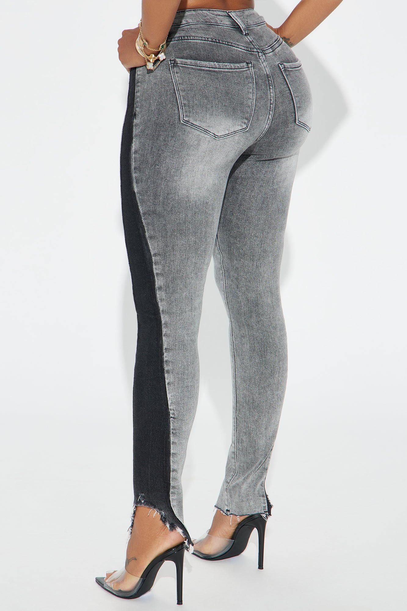 Davine Two Tone Stretch Skinny Jeans - Grey - Image 3