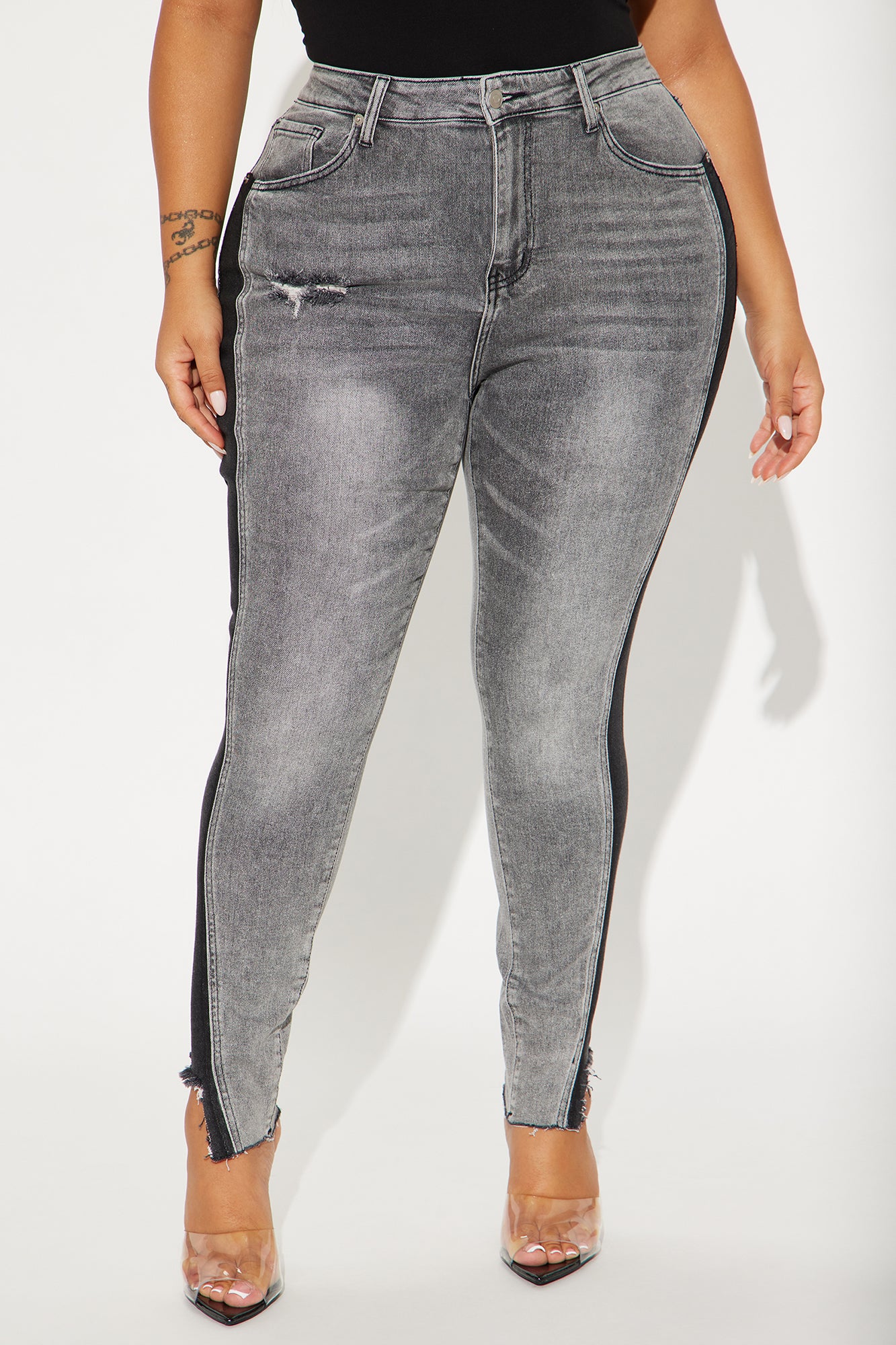 Davine Two Tone Stretch Skinny Jeans - Grey - Image 5