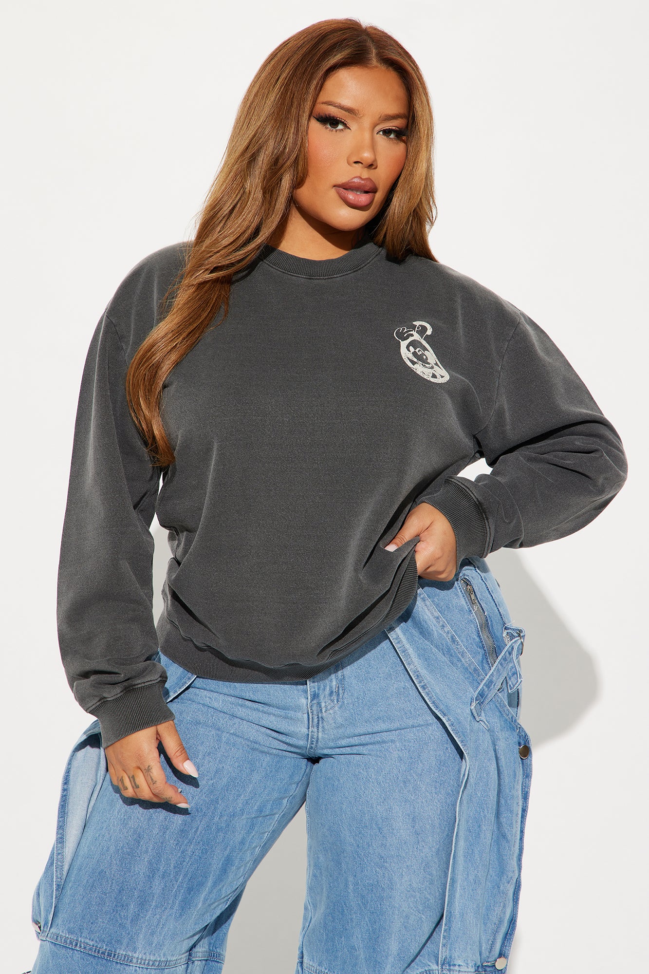 Classic Steamboat Willie Washed Sweatshirt - Black Wash - Image 6