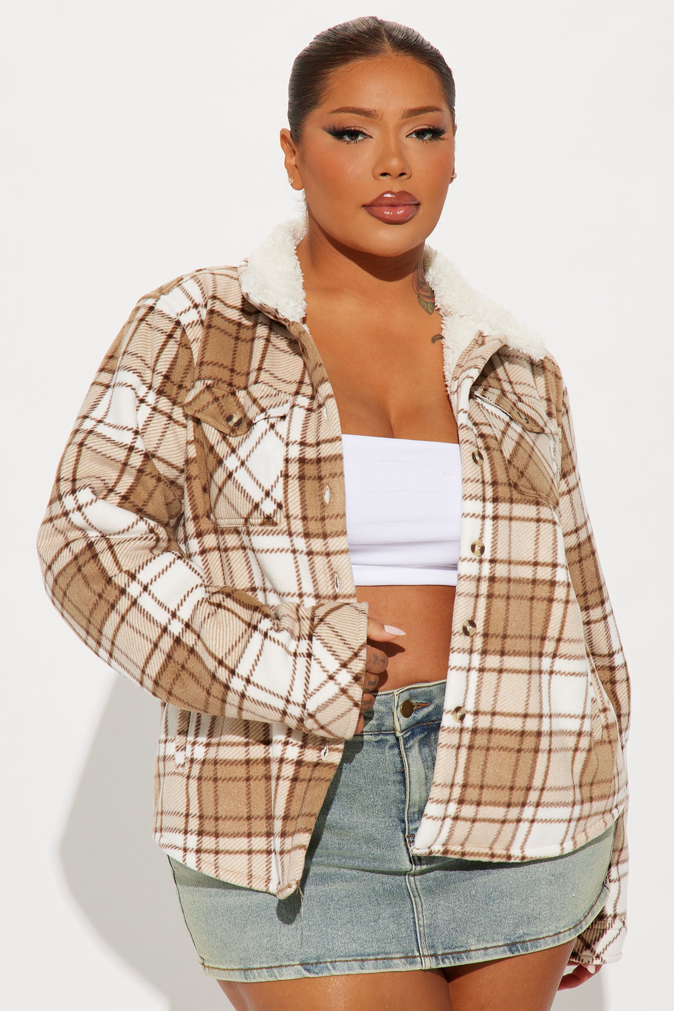 Cozy Days Plaid Shacket - Taupe/combo - Image 6