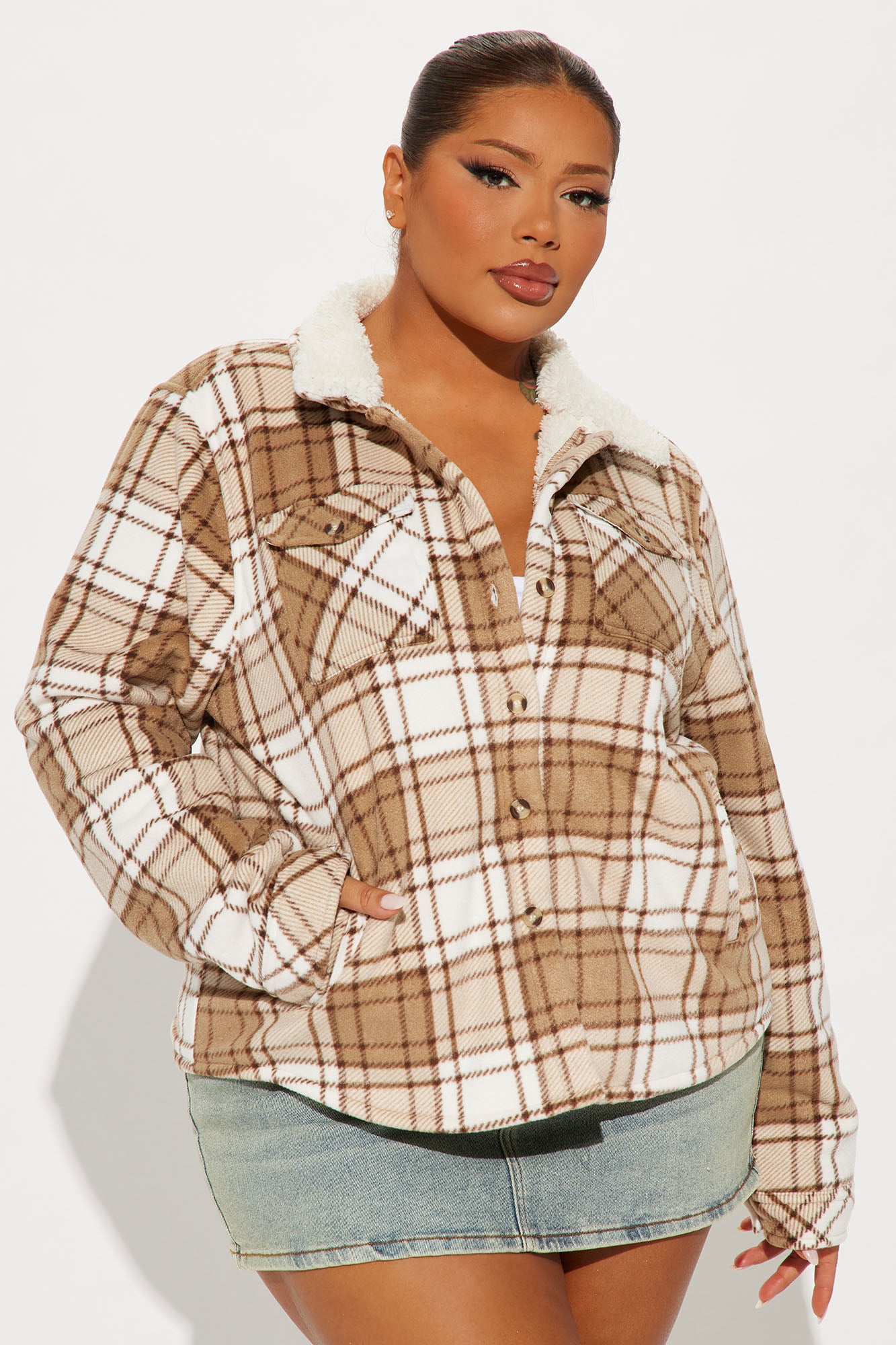 Cozy Days Plaid Shacket - Taupe/combo - Image 8