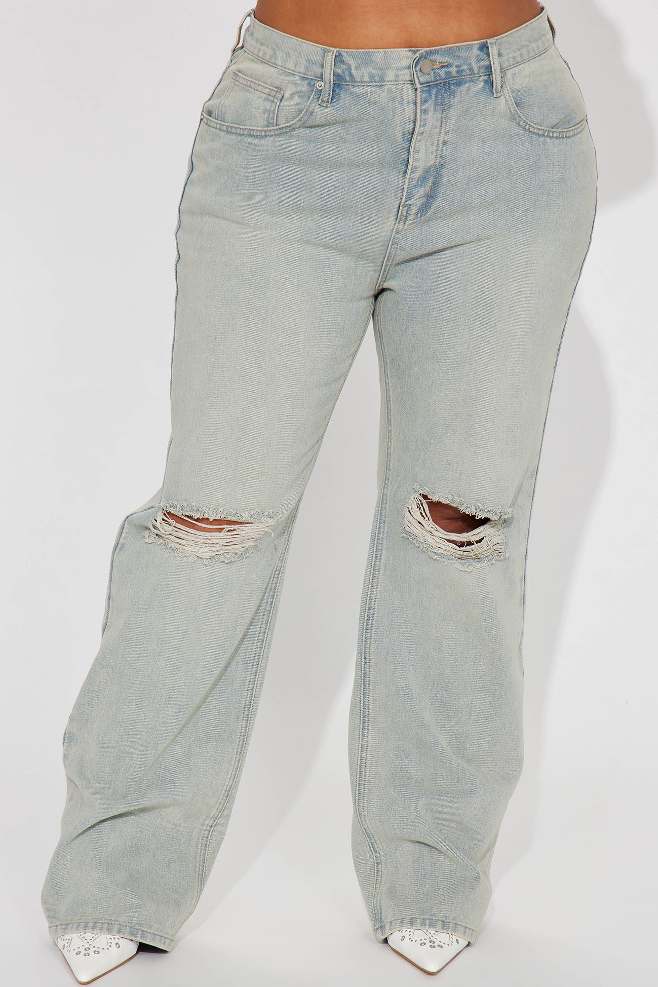 Far Away Tinted Non Stretch Straight Leg Jeans - Light Wash - Image 4