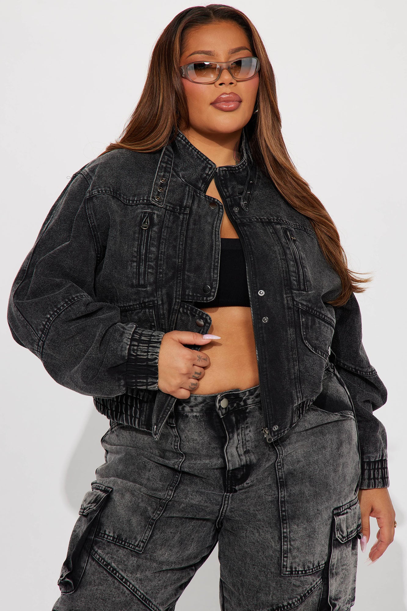 Writing On The Wall Denim Moto Jacket - Acid Wash Black - Image 5