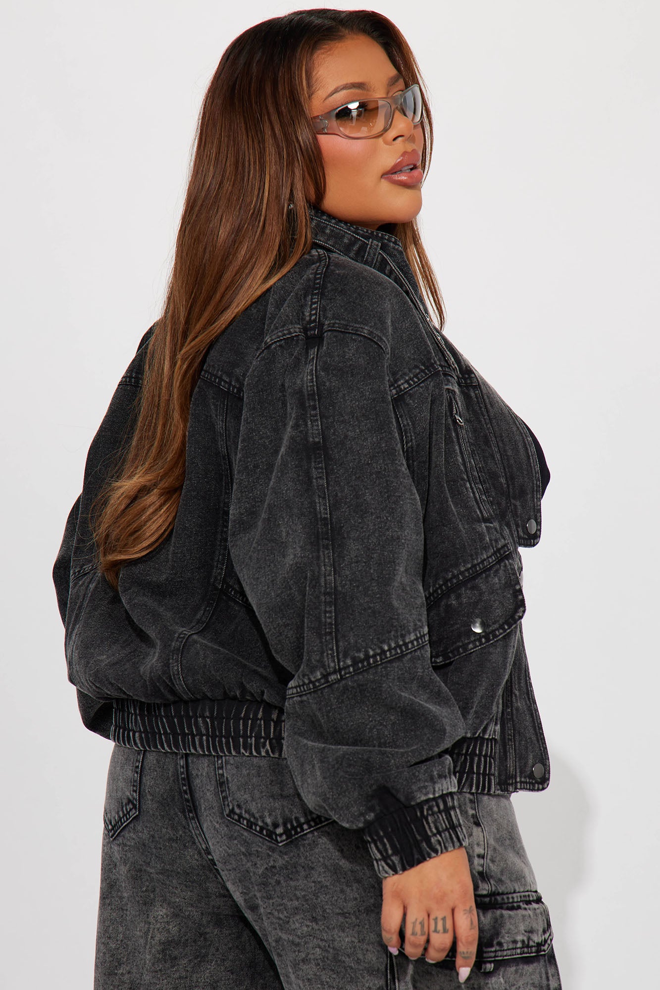 Writing On The Wall Denim Moto Jacket - Acid Wash Black - Image 8