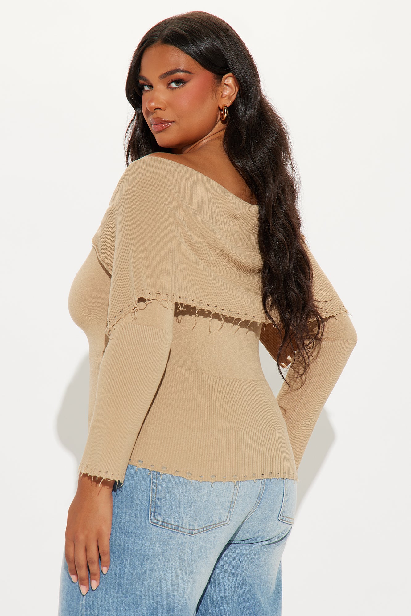 Rylee Off Shoulder Cardigan - Taupe - Image 6
