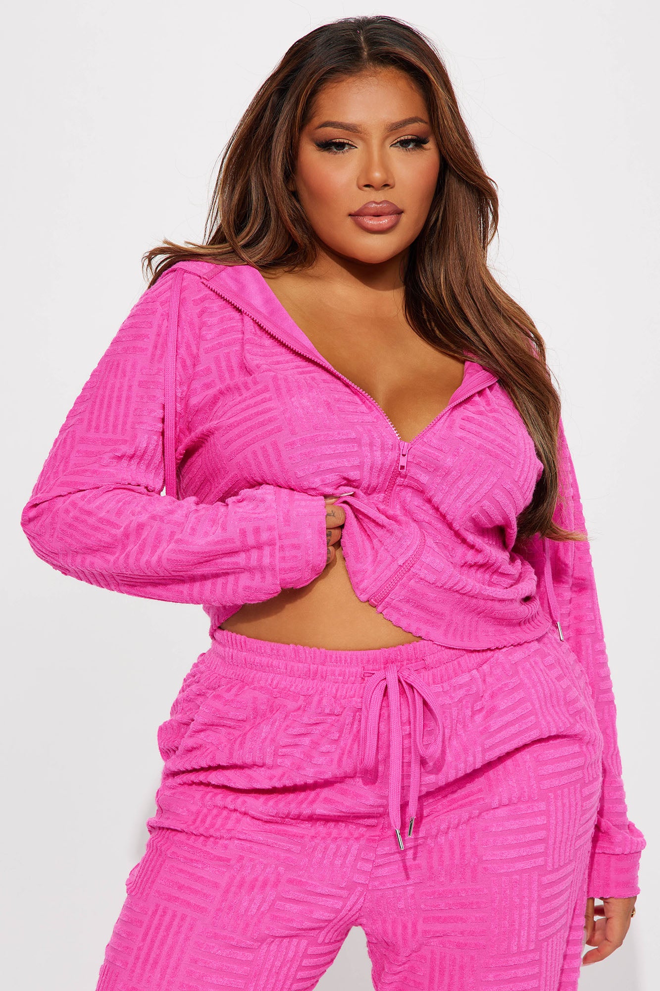Stay Focused French Terry Jogger Set - Fuchsia - Image 5