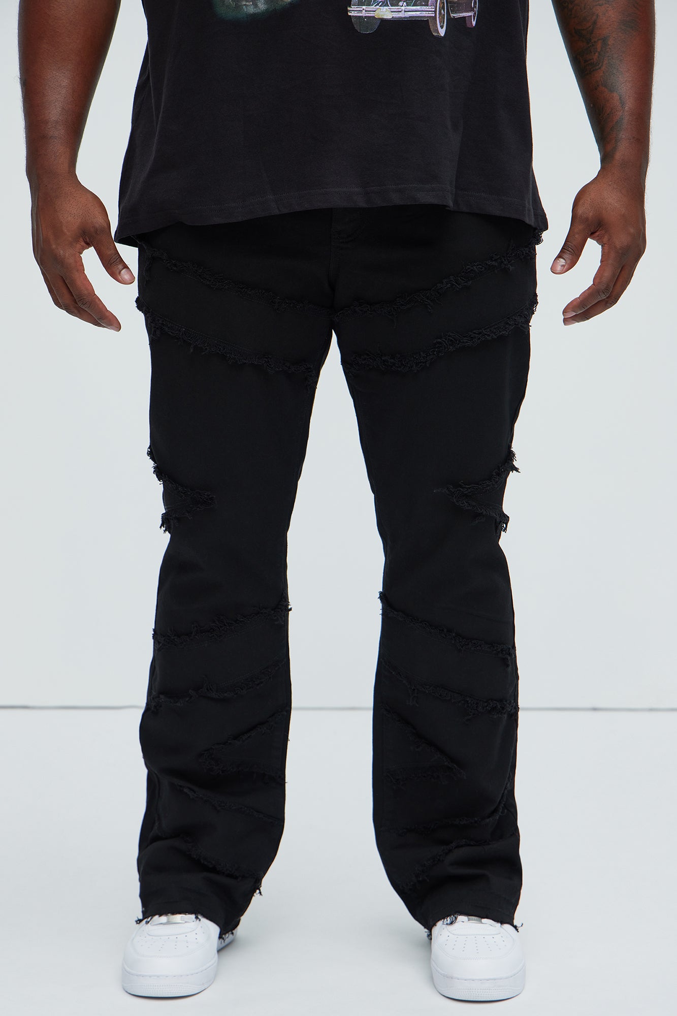 All Over Fray Stacked Skinny Flare Jeans - Black - Image 6