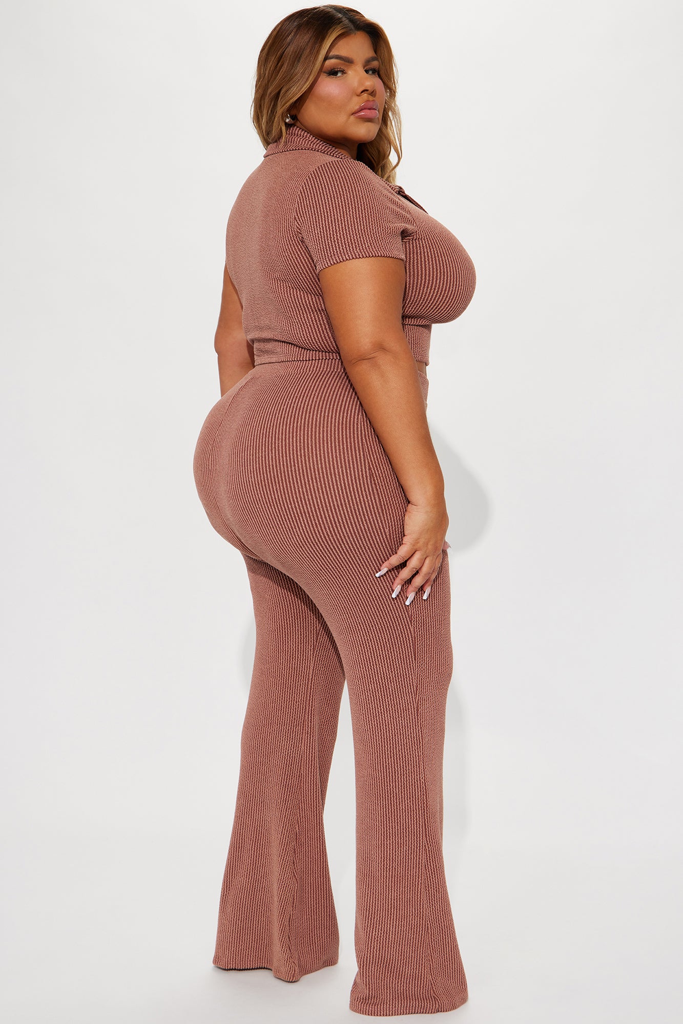Josie Ribbed Pant Set - Chocolate - Image 6