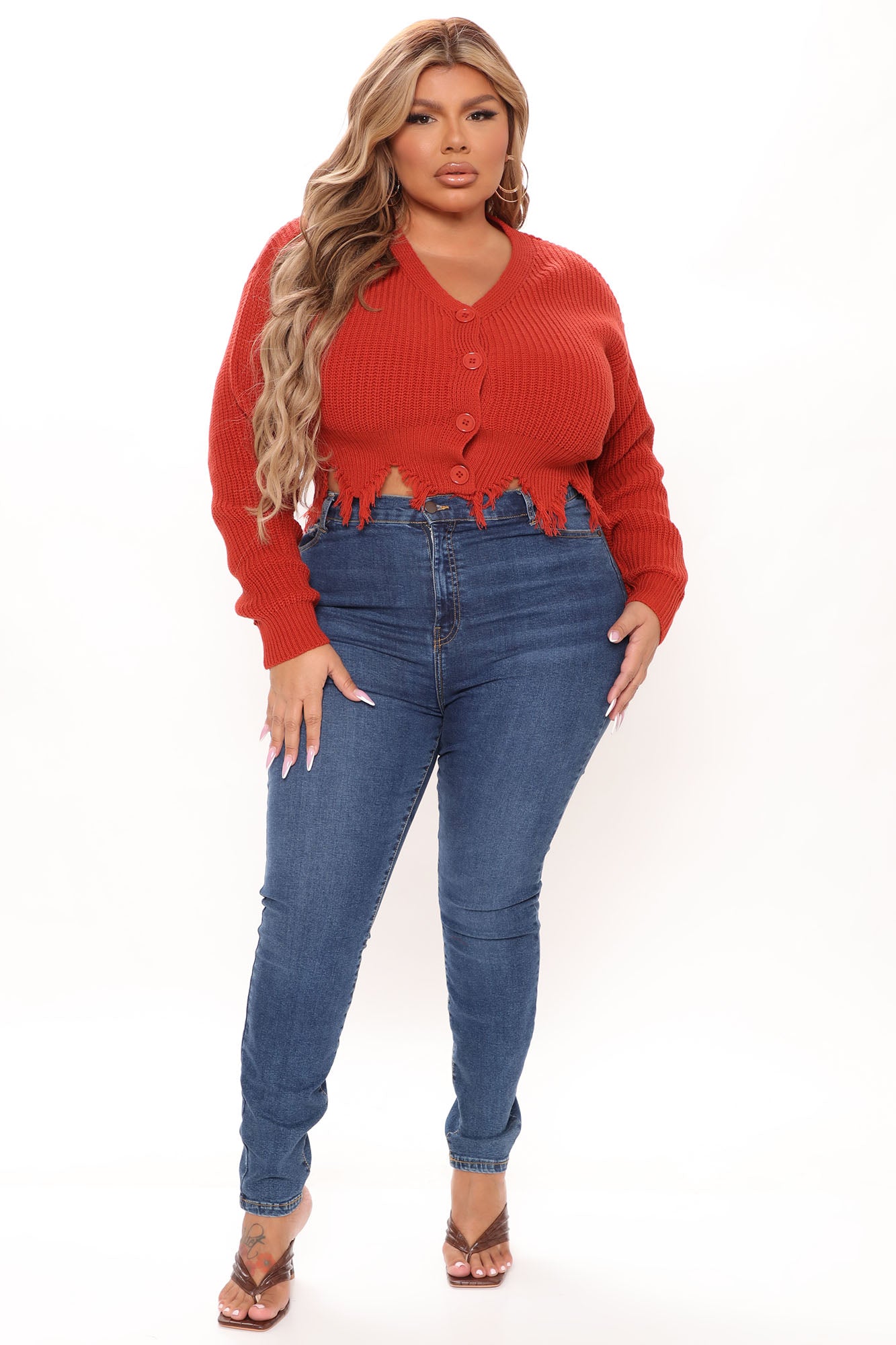Distressed With You Cardigan - Rust - Image 7
