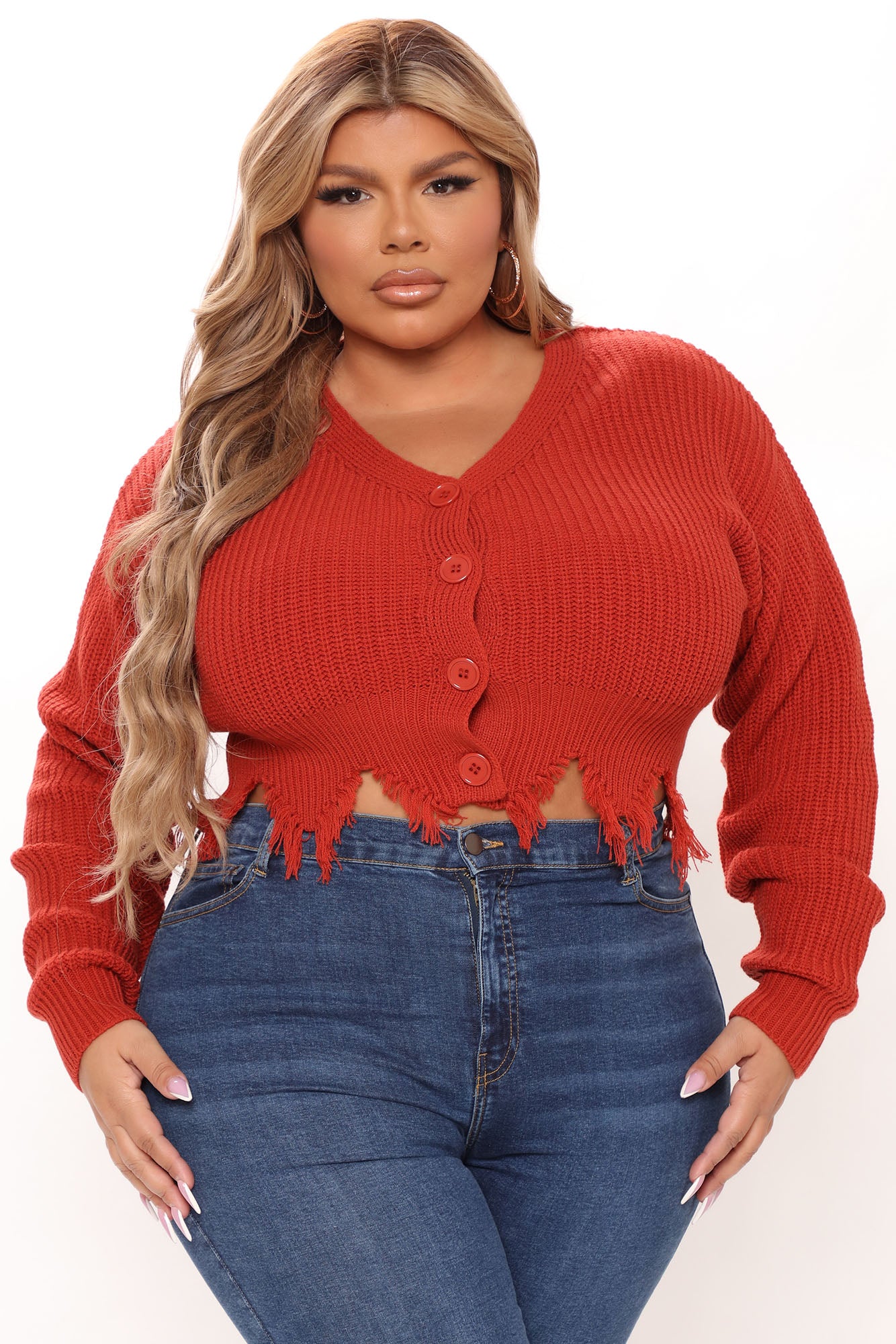 Distressed With You Cardigan - Rust - Image 6