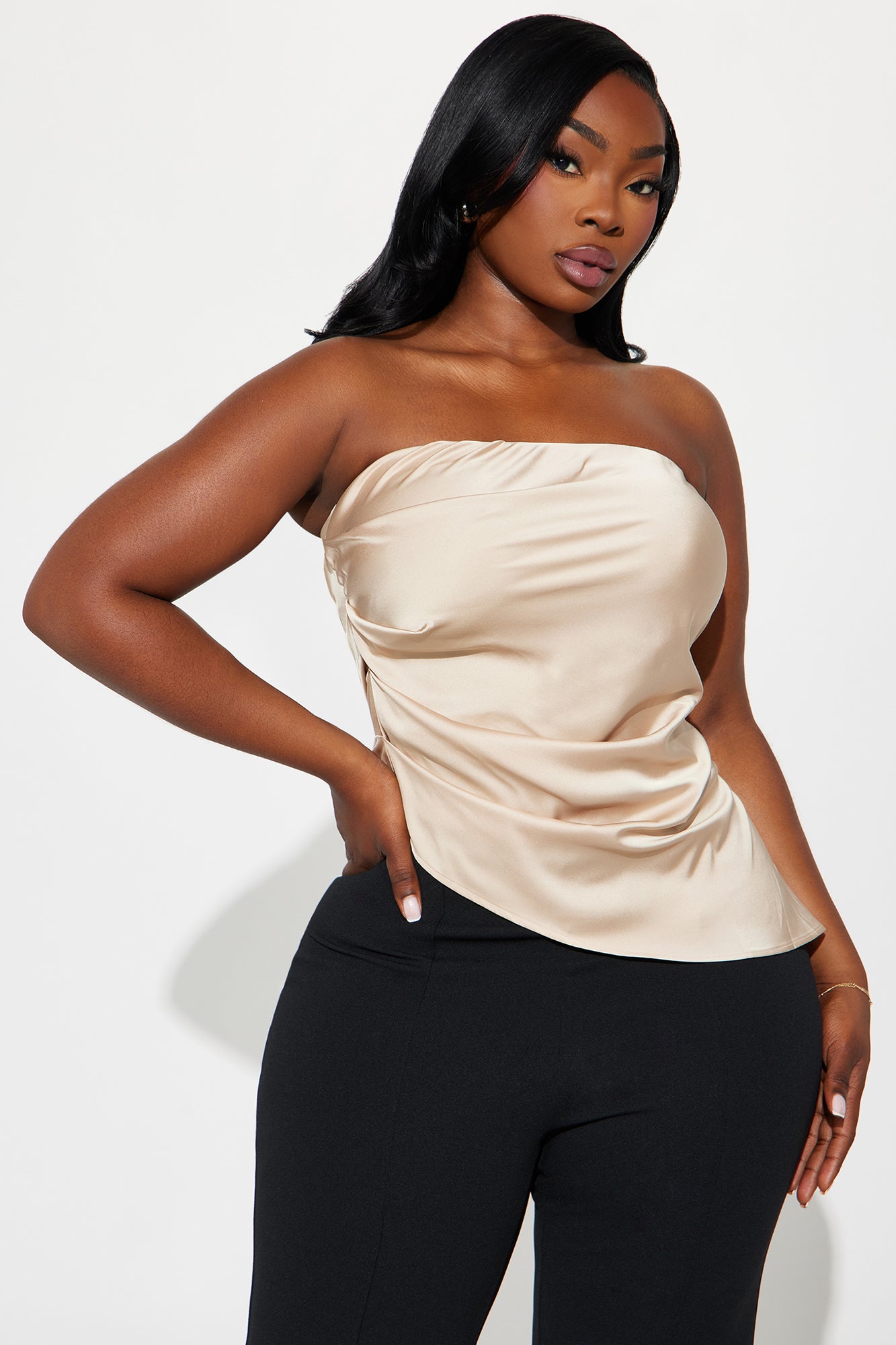 Valerie Asymmetrical Satin Top - Taupe - Image 4