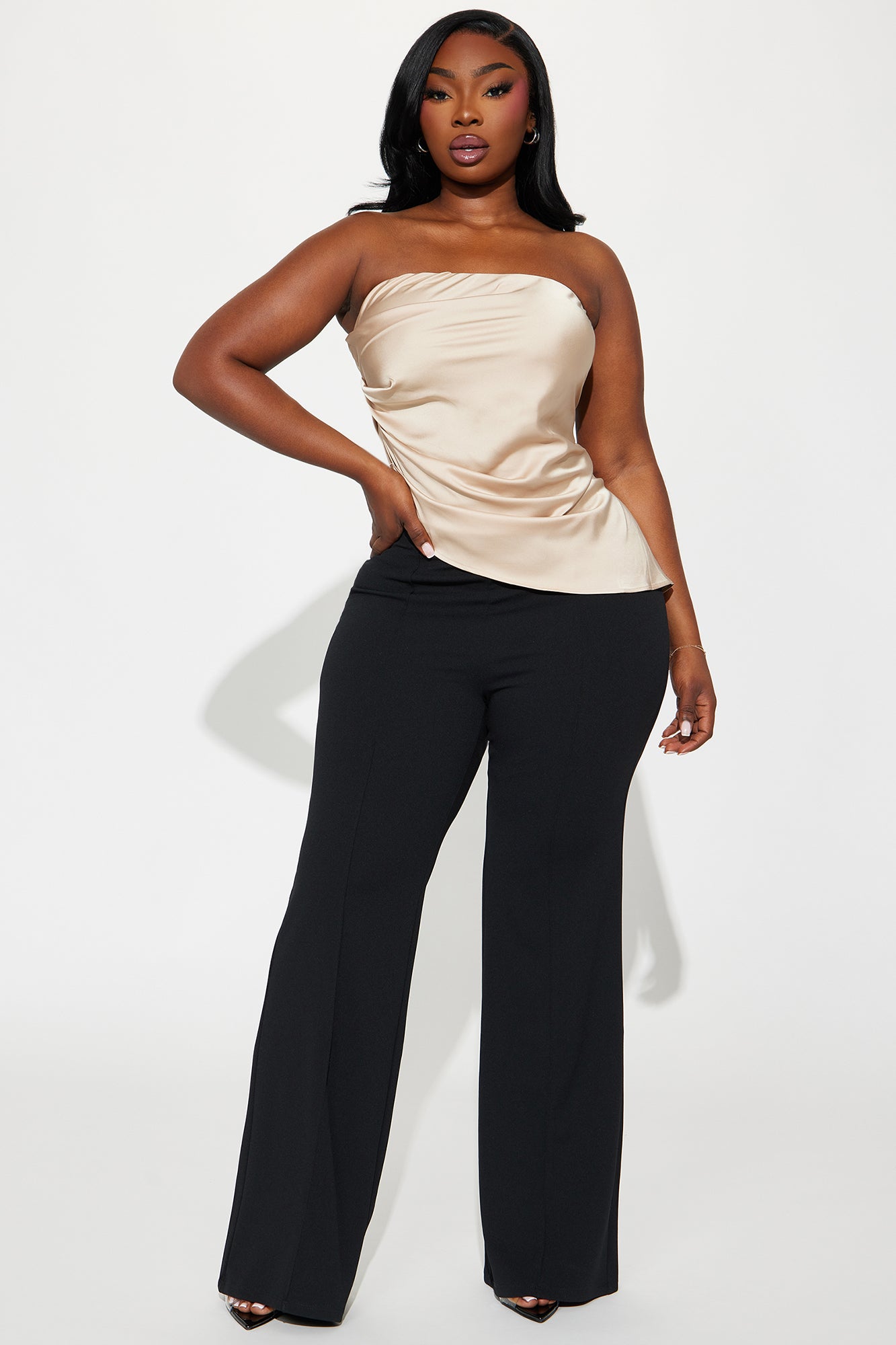 Valerie Asymmetrical Satin Top - Taupe - Image 5
