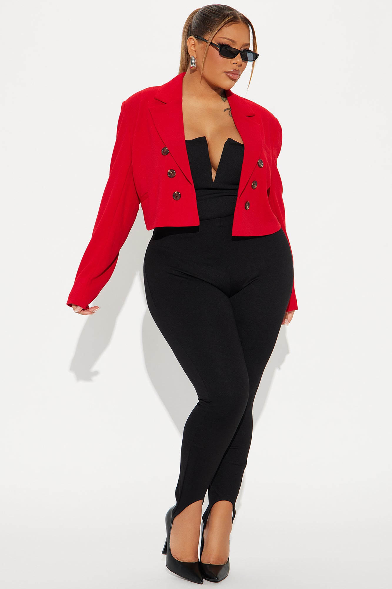 Take The Lead Cropped Blazer - Red - Image 5